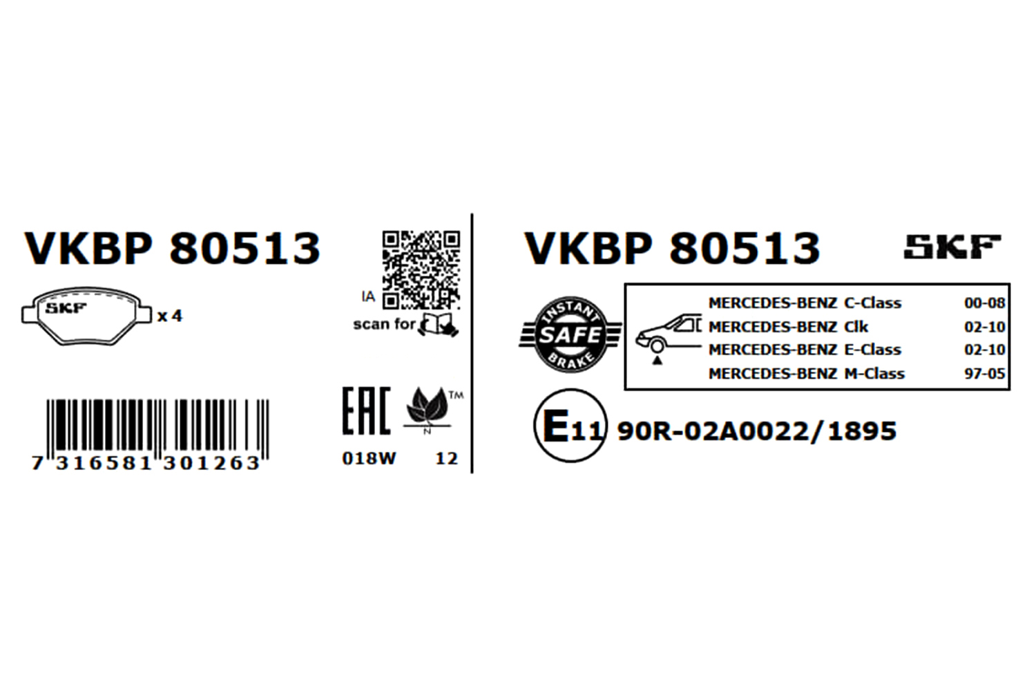 Brake Pad Set, disc brake - VKBP 80513 SKF