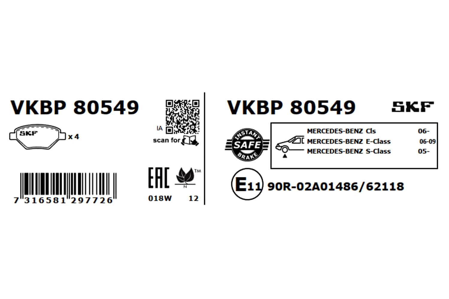 Brake Pad Set, disc brake - VKBP 80549 SKF