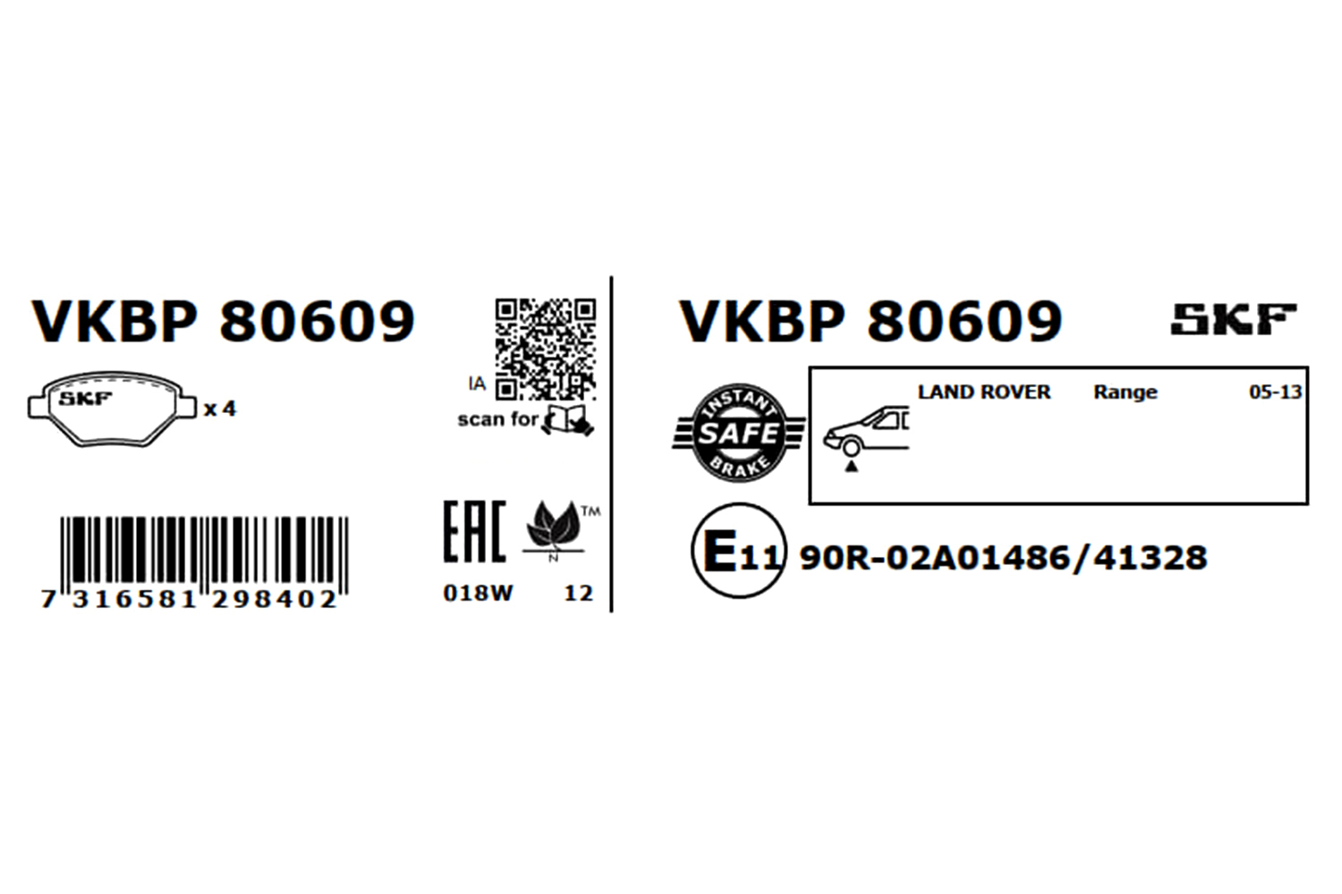 Brake Pad Set, disc brake - VKBP 80609 SKF