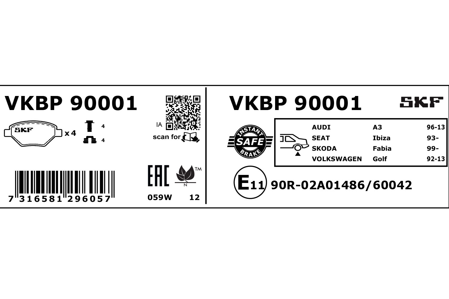 Brake Pad Set, disc brake - VKBP 90001 SKF