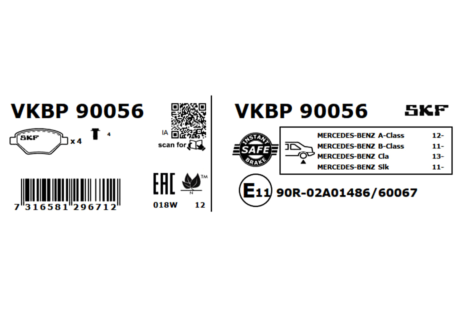 Brake Pad Set, disc brake - VKBP 90056 SKF