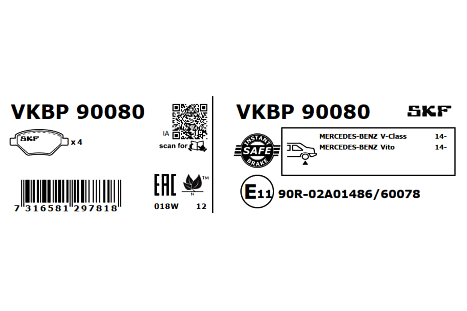 Brake Pad Set, disc brake - VKBP 90080 SKF