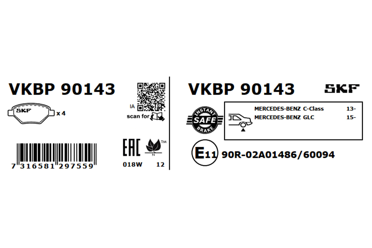 Brake Pad Set, disc brake - VKBP 90143 SKF