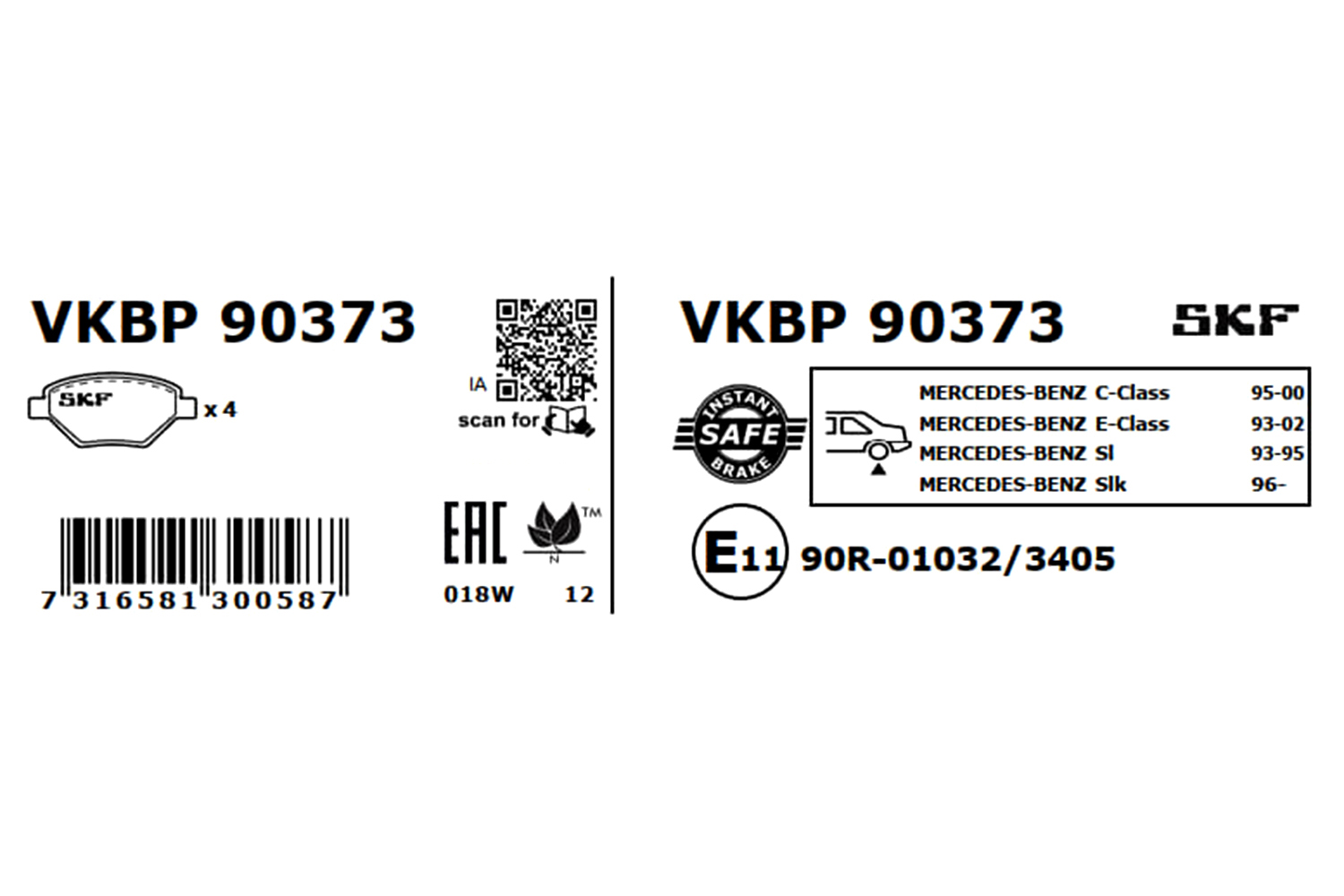 Brake Pad Set, disc brake - VKBP 90373 SKF