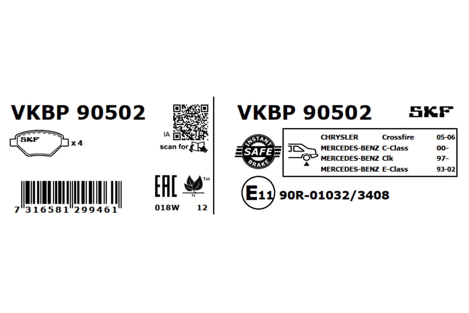 Brake Pad Set, disc brake - VKBP 90502 SKF