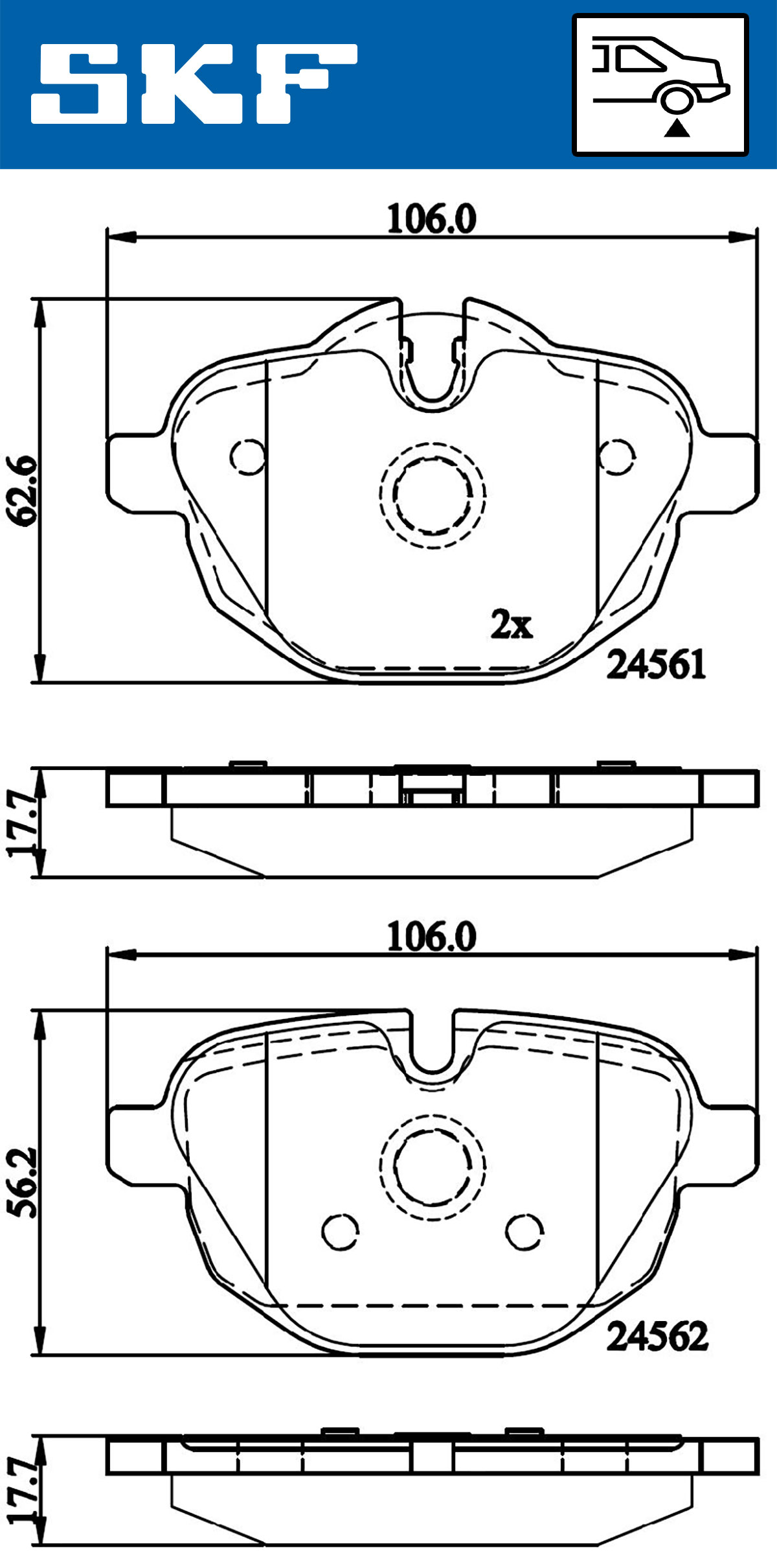 Комплект тормозных колодок, дисковый тормоз - VKBP 90075 SKF