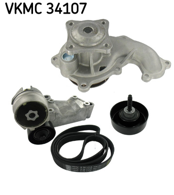 Water Pump + V-Ribbed Belt Set - VKMC 34107 SKF