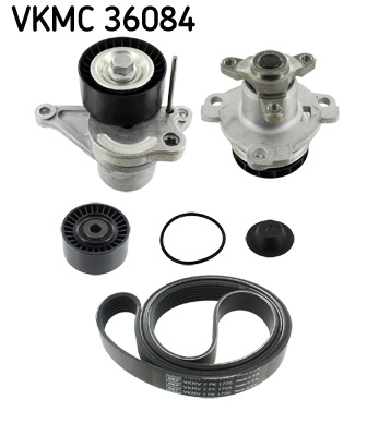 Water Pump + V-Ribbed Belt Set - VKMC 36084 SKF