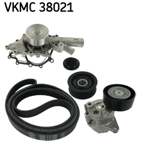 Water Pump + V-Ribbed Belt Set - VKMC 38021 SKF