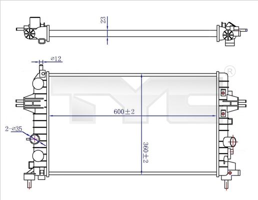 Radiator, engine cooling - 725-0036-R TYC