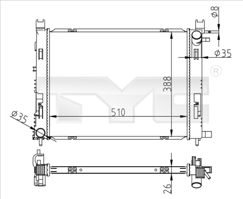 Radiatore, Raffreddamento motore - 728-0062 TYC