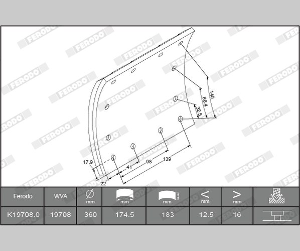 Brake Lining Kit, drum brake - K19708.0-F3661 FERODO