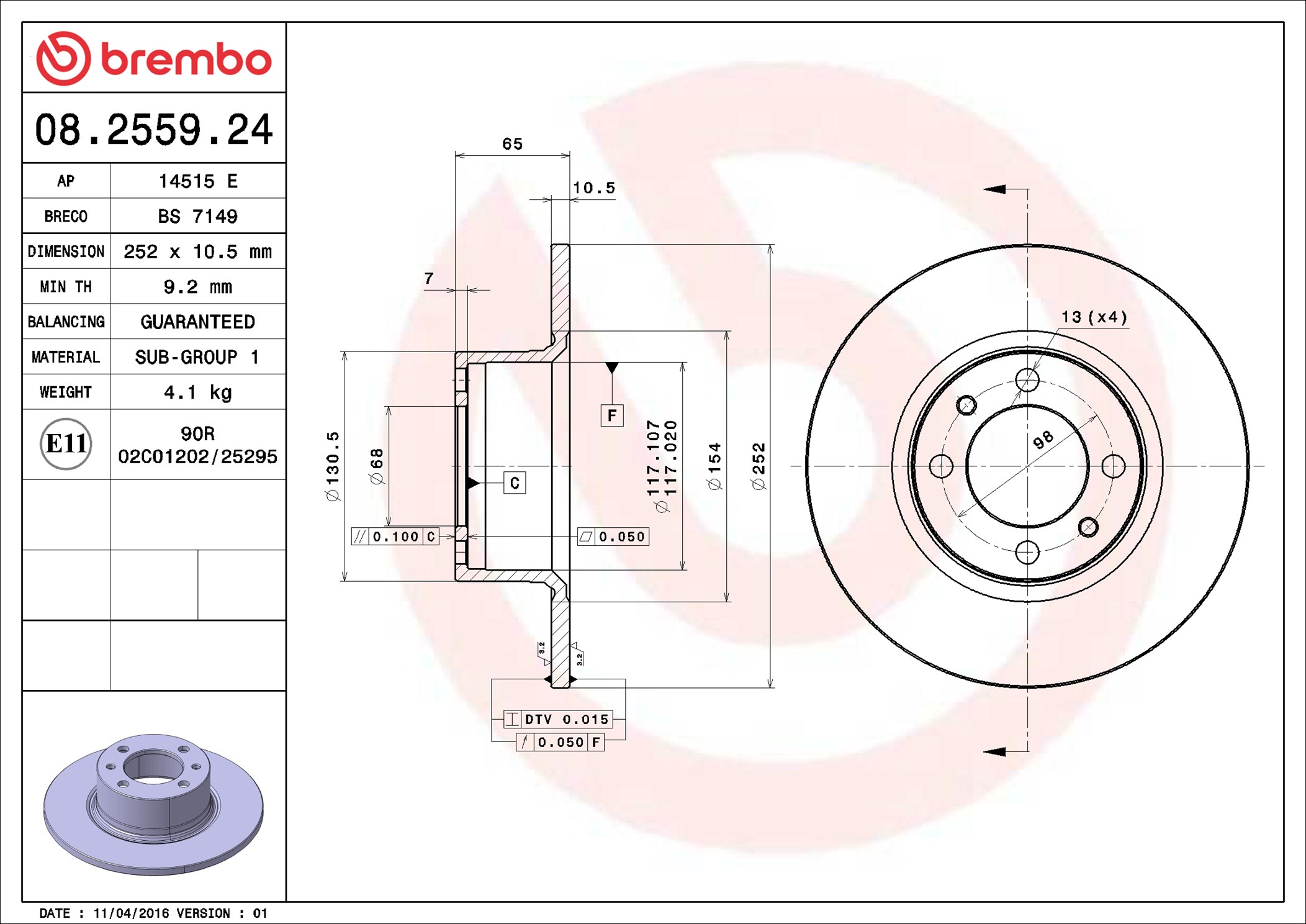 stabdžių diskas - 08.2559.24 BREMBO