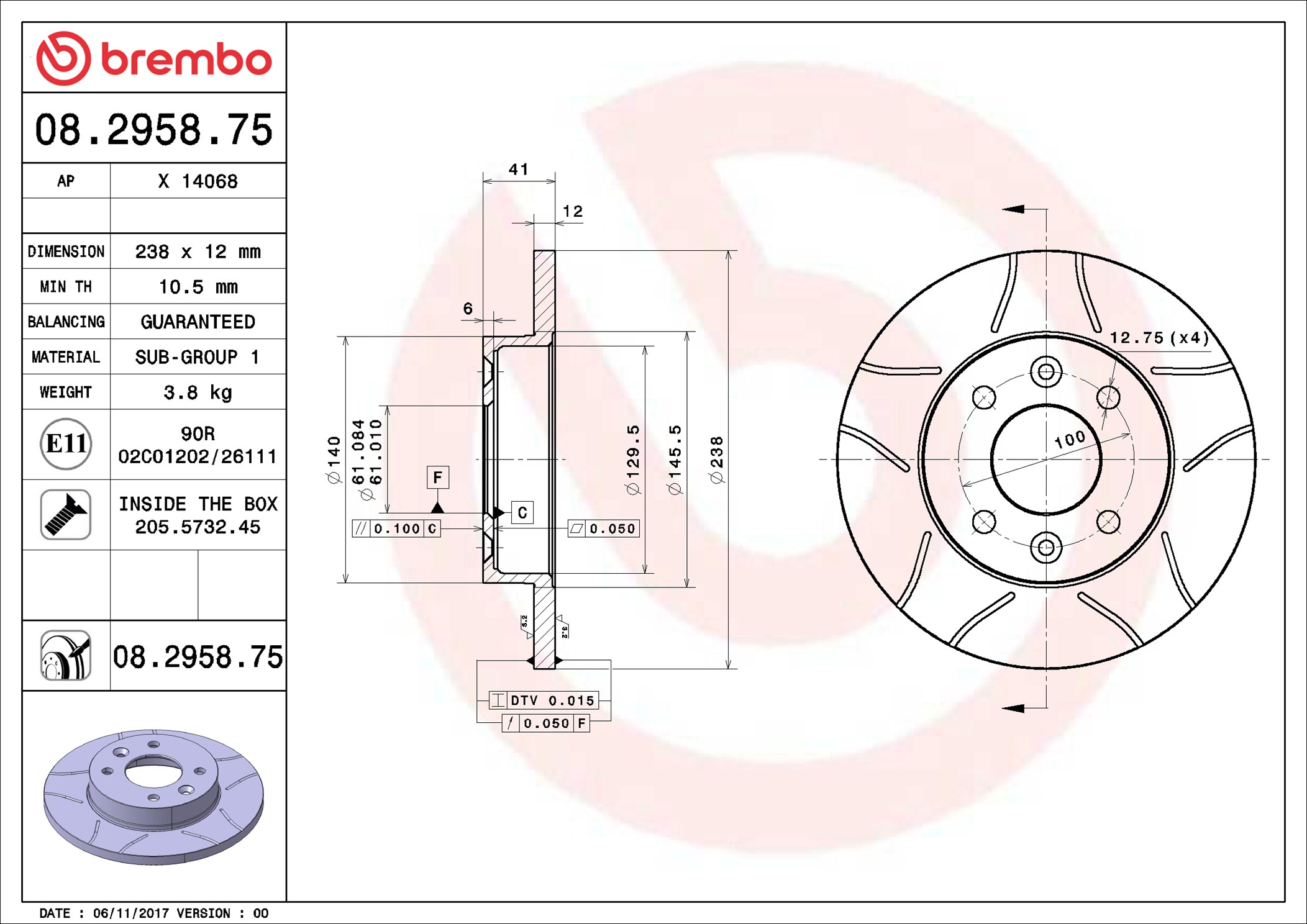 Brake Disc - 08.2958.75 BREMBO