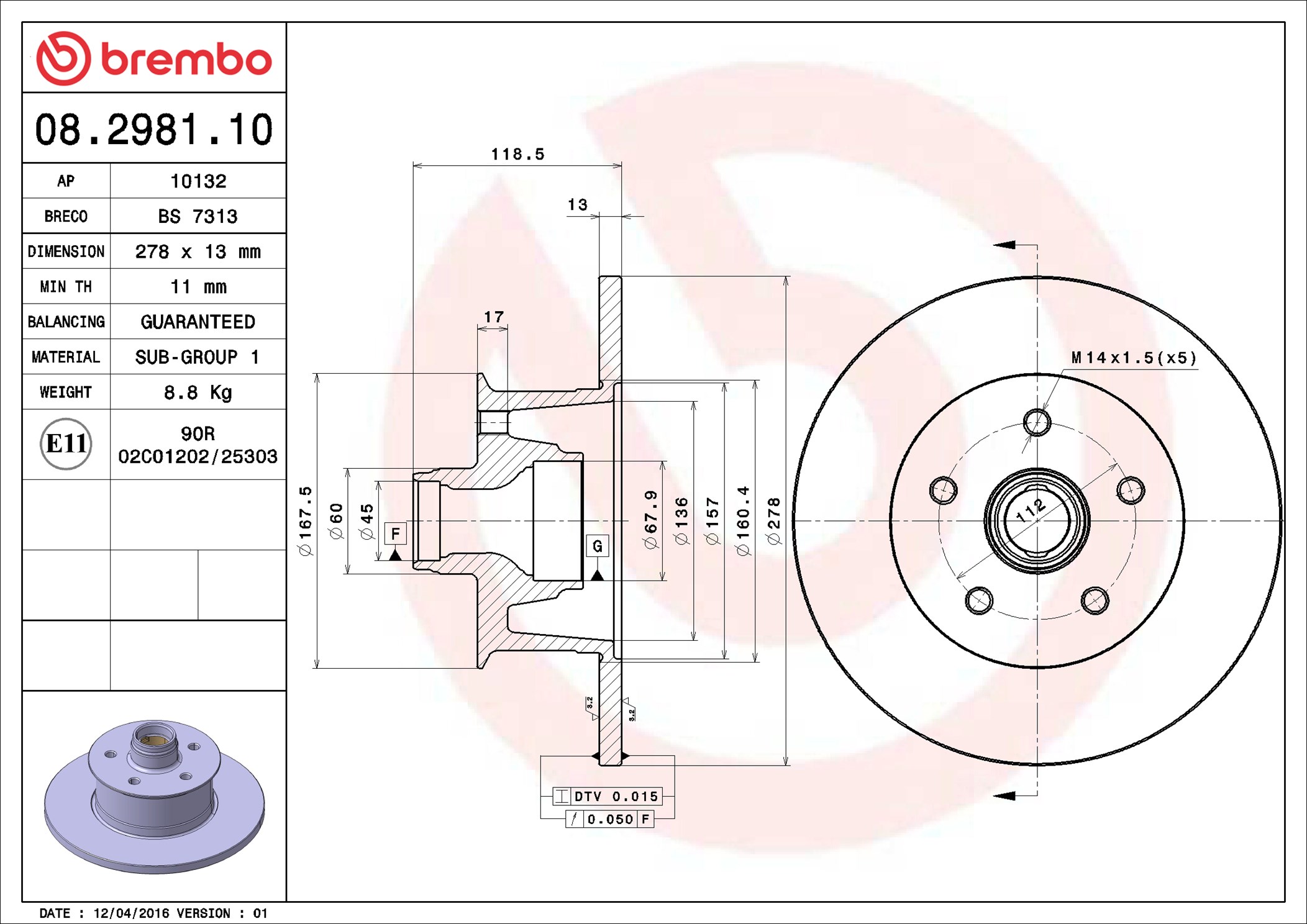 Brake Disc - 08.2981.10 BREMBO