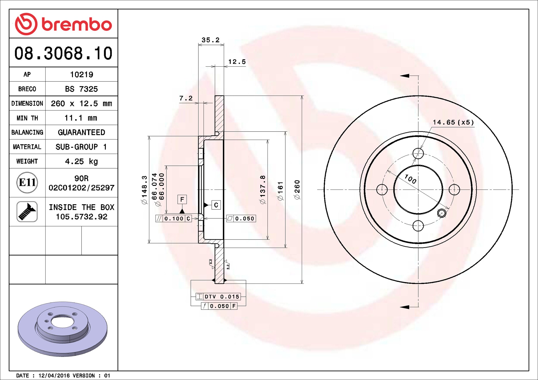 Brake Disc - 08.3068.10 BREMBO