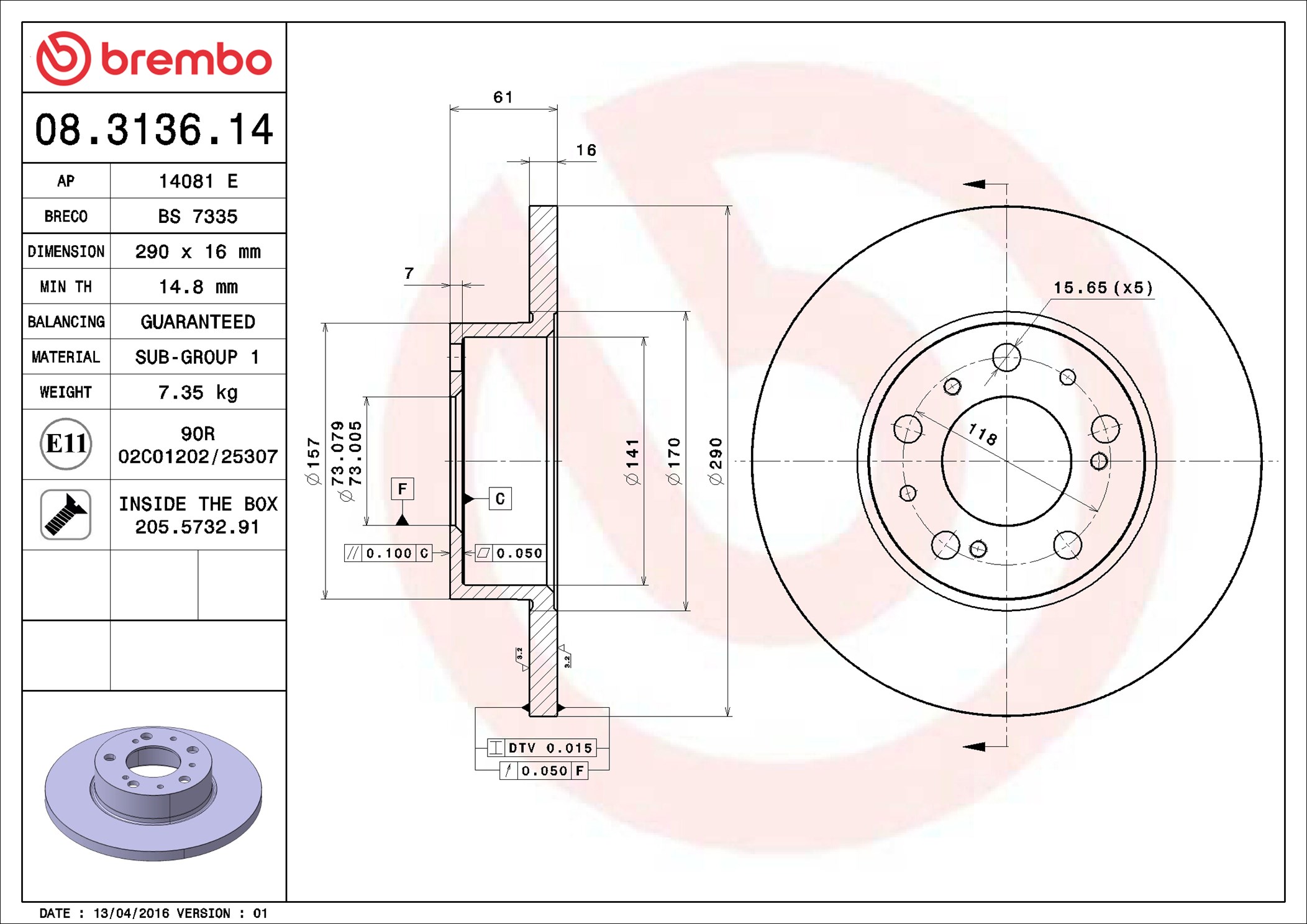 stabdžių diskas - 08.3136.14 BREMBO