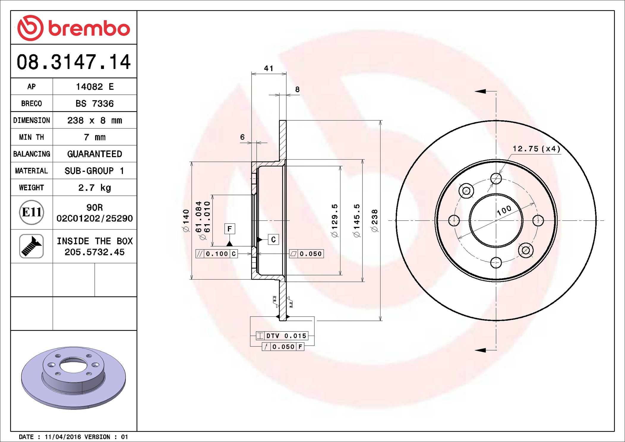 stabdžių diskas - 08.3147.14 BREMBO