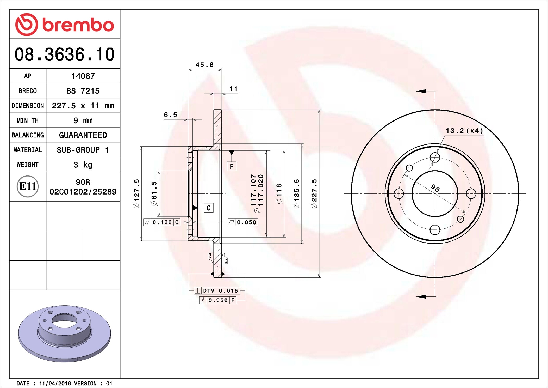 stabdžių diskas - 08.3636.10 BREMBO