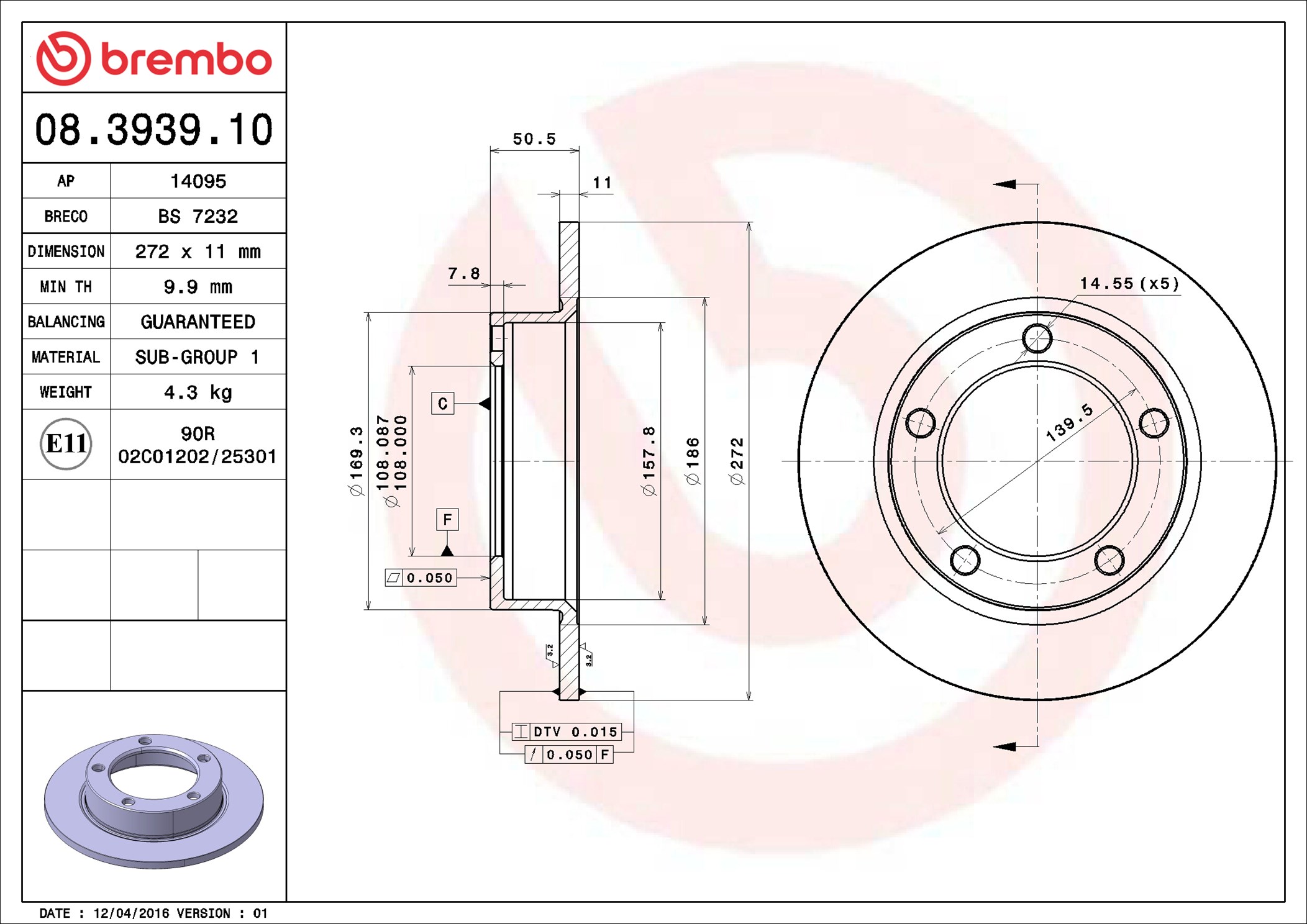 Brake Disc - 08.3939.10 BREMBO