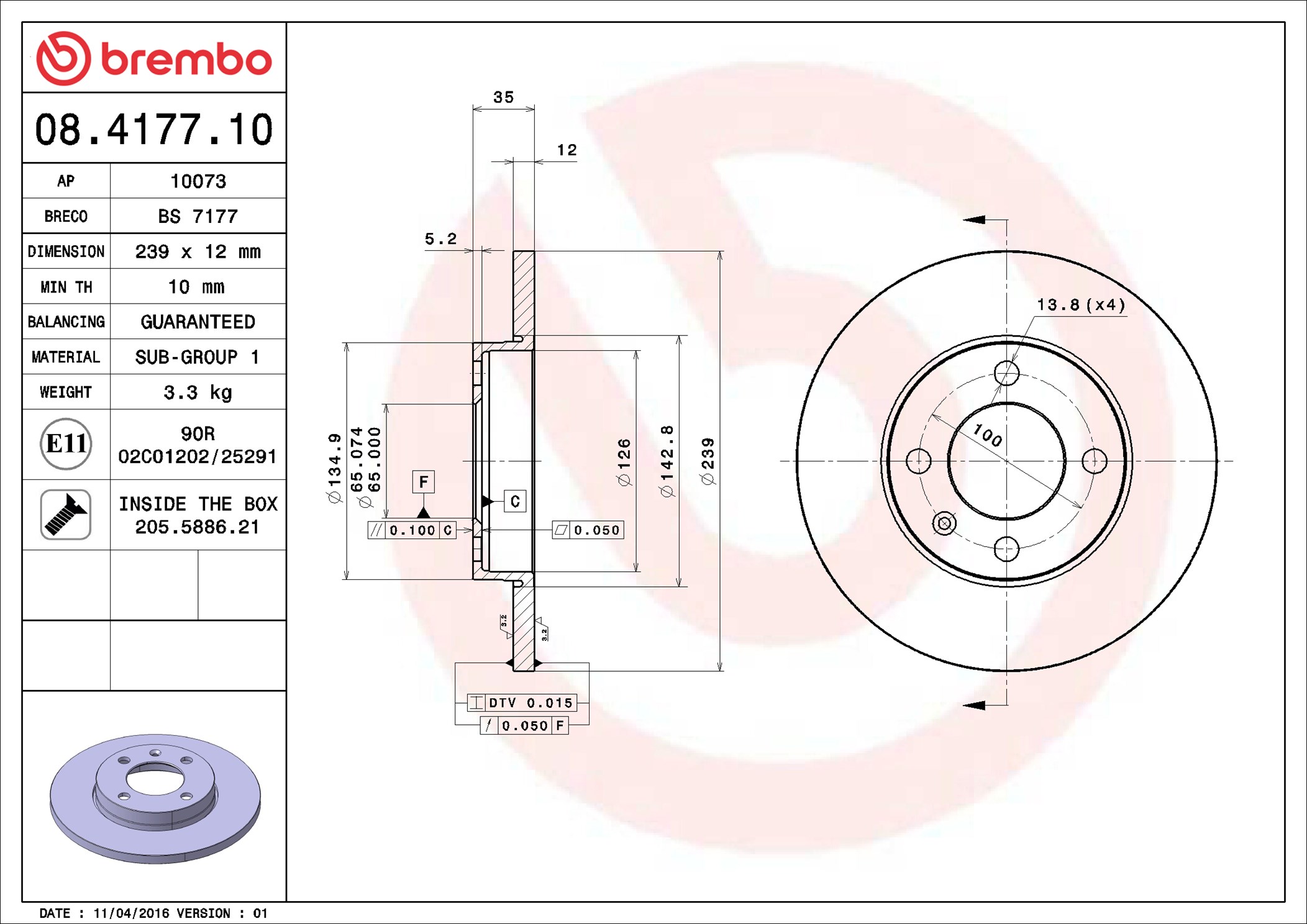 Brake Disc - 08.4177.10 BREMBO