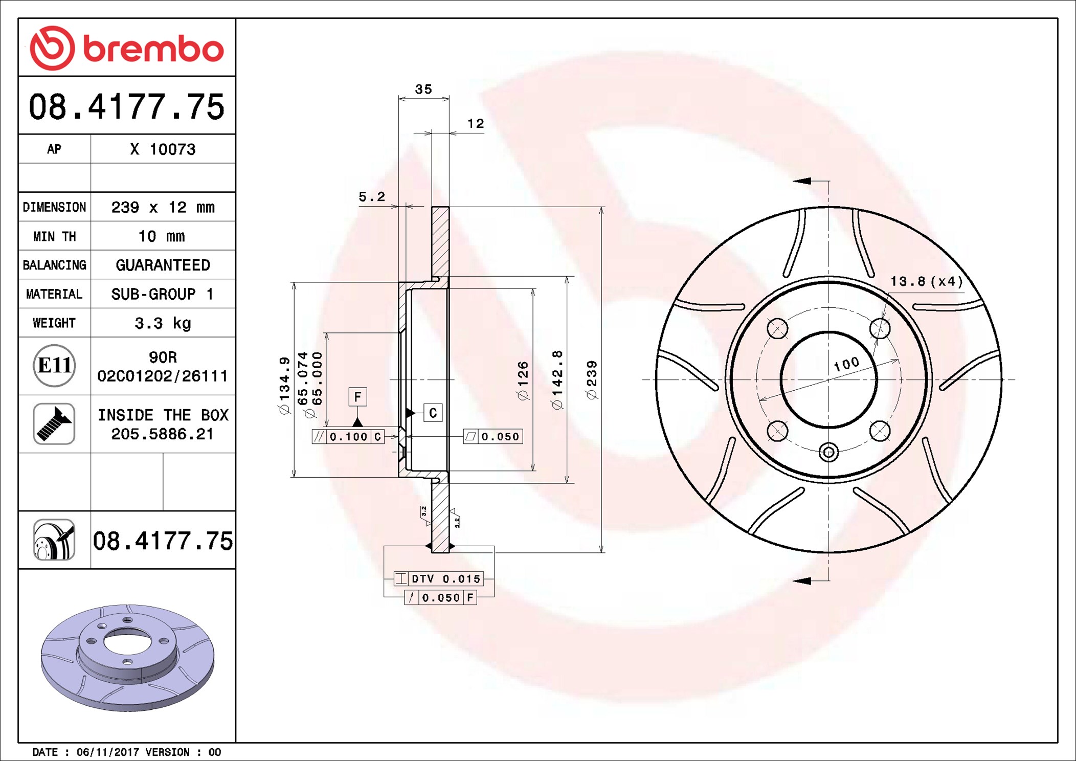 Brake Disc - 08.4177.75 BREMBO