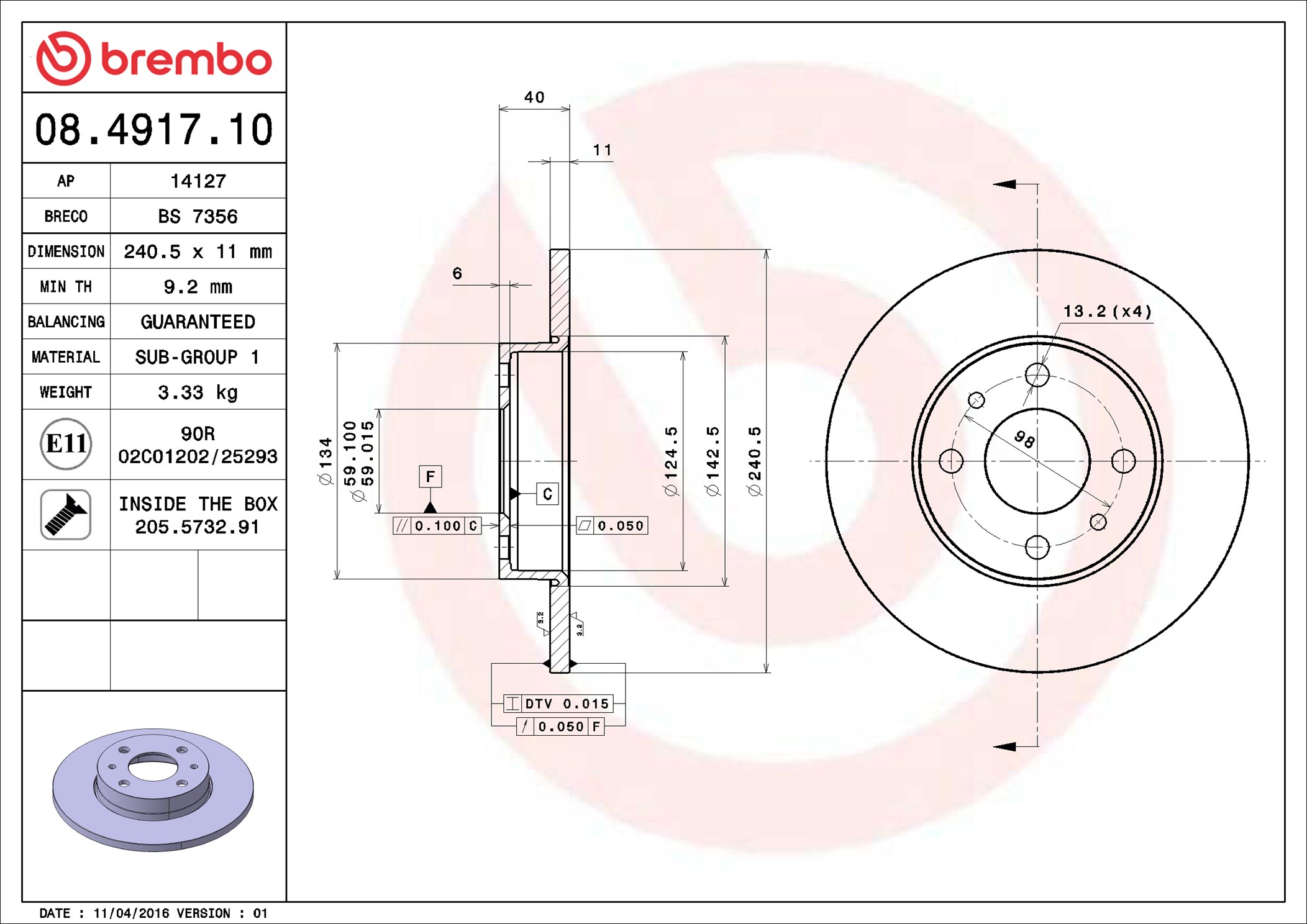 Discofreno - 08.4917.10 BREMBO