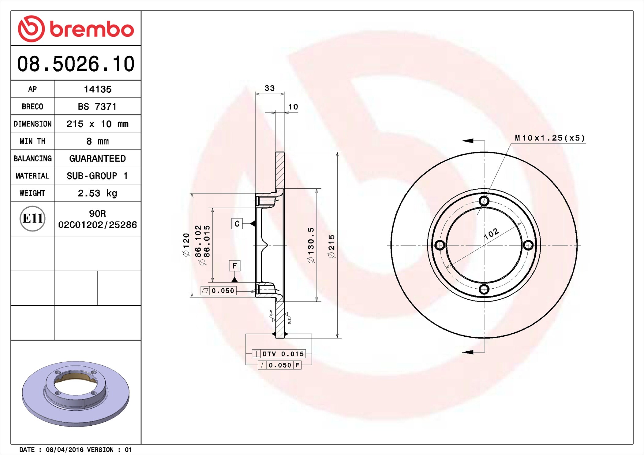 Brake Disc - 08.5026.10 BREMBO