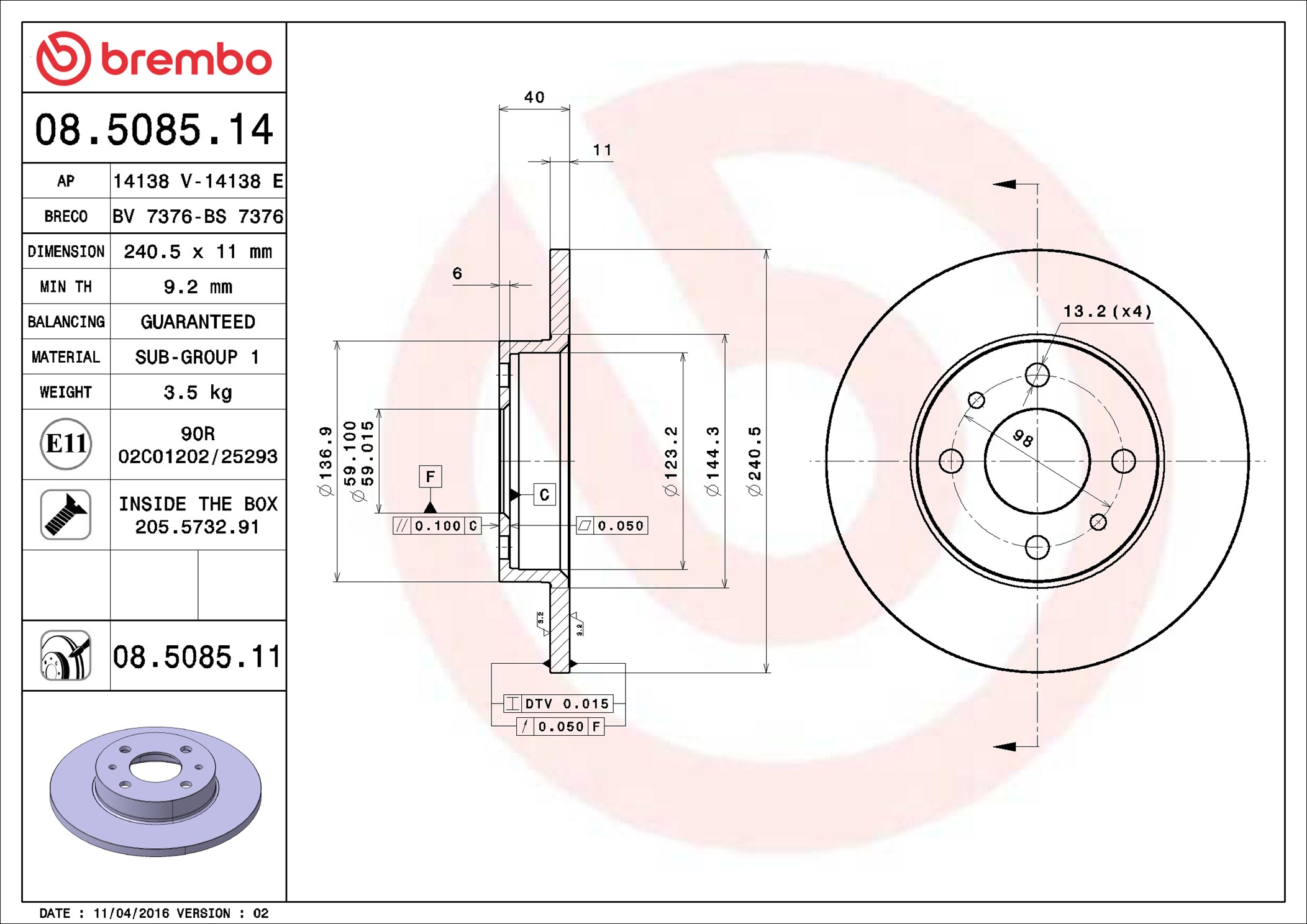 Discofreno - 08.5085.11 BREMBO