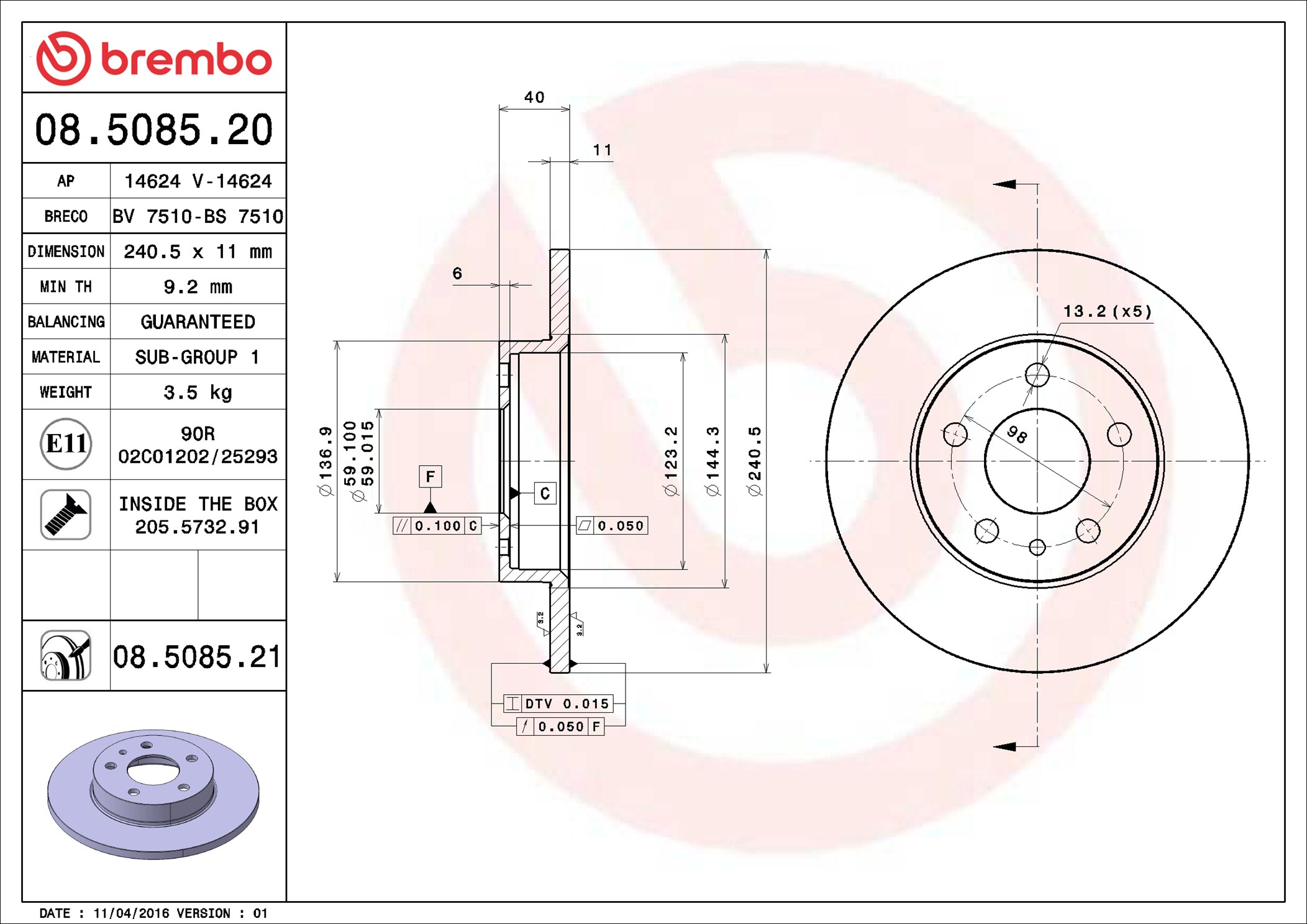Bremsscheibe - 08.5085.21 BREMBO