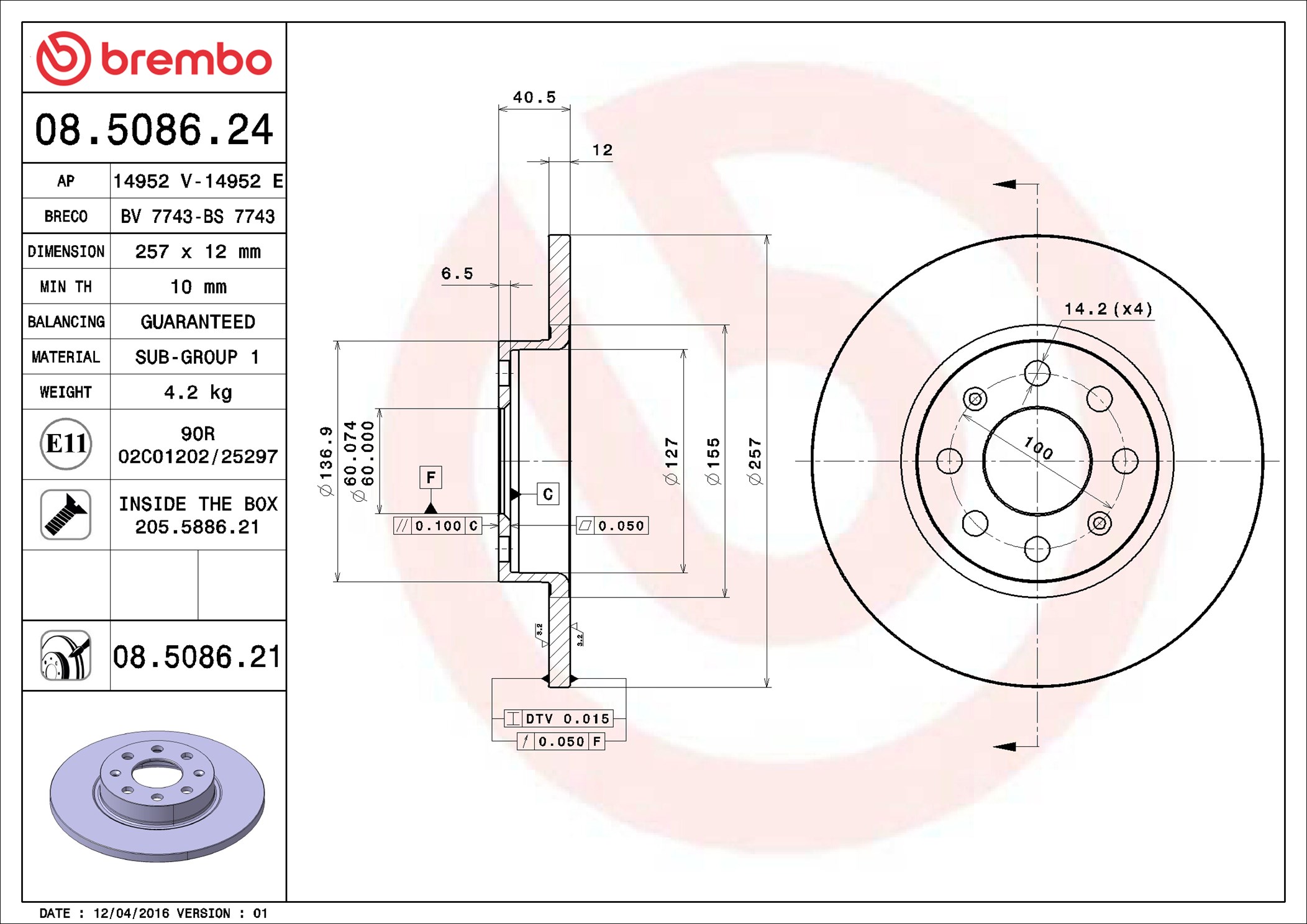 Brake Disc - 08.5086.21 BREMBO