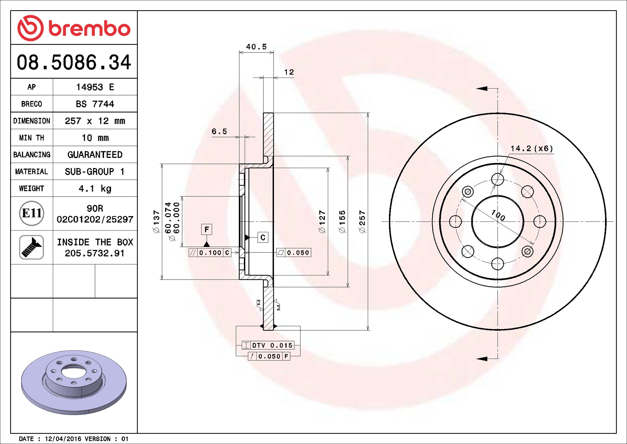 Brake Disc - 08.5086.34 BREMBO