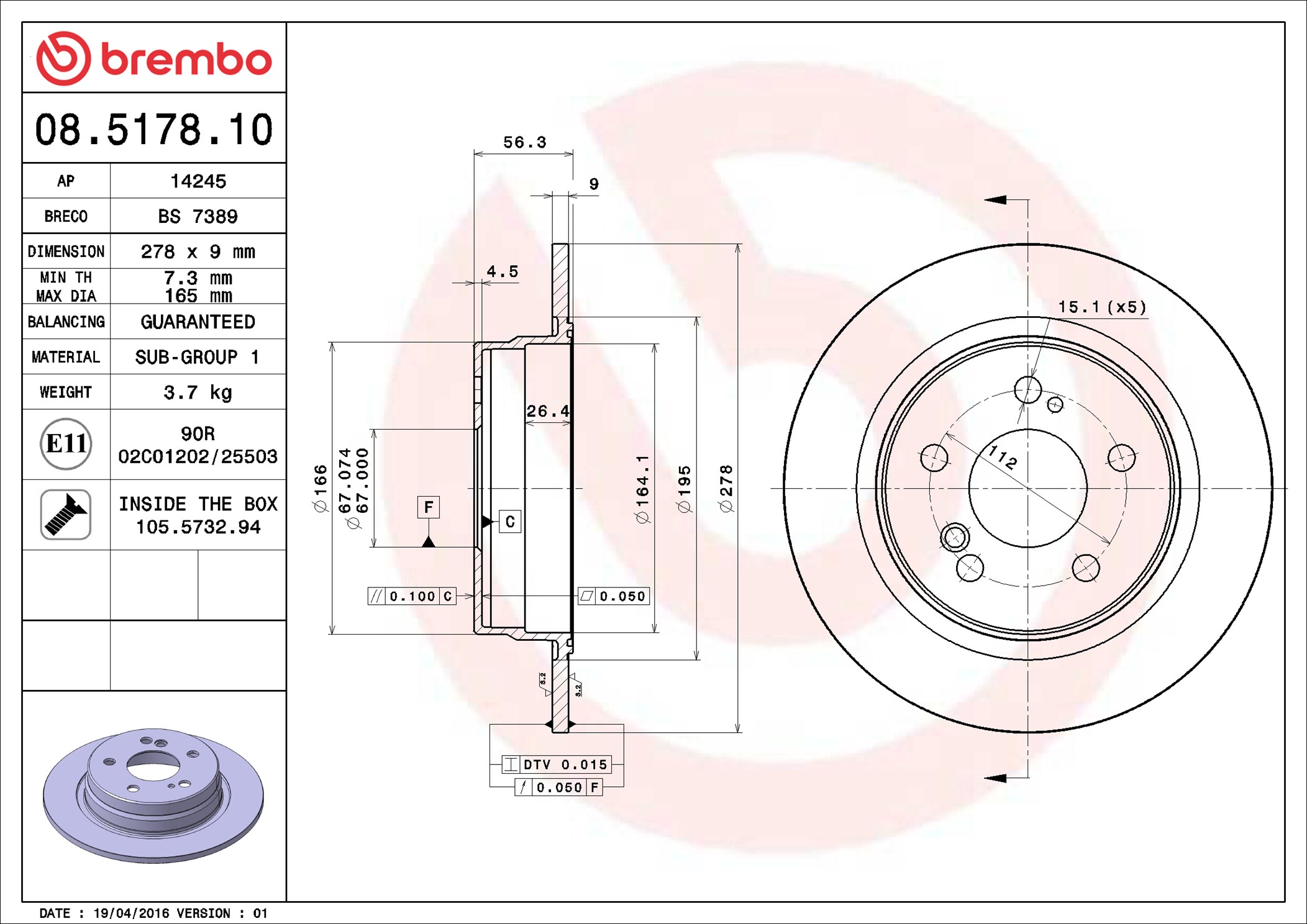 stabdžių diskas - 08.5178.10 BREMBO