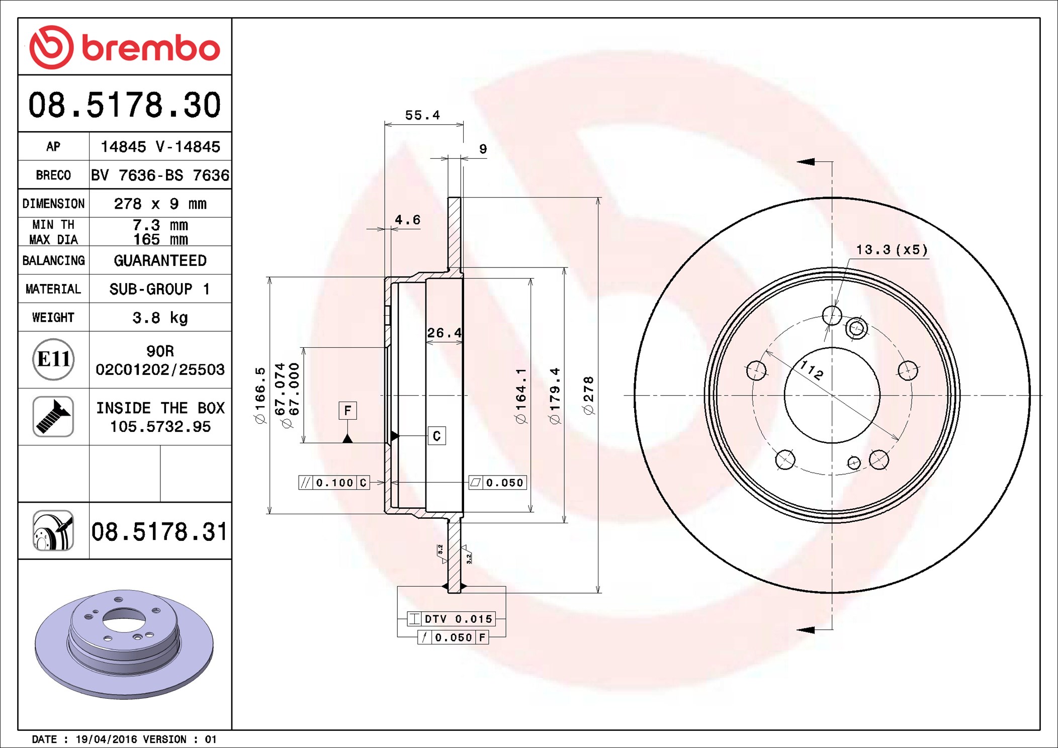 stabdžių diskas - 08.5178.31 BREMBO