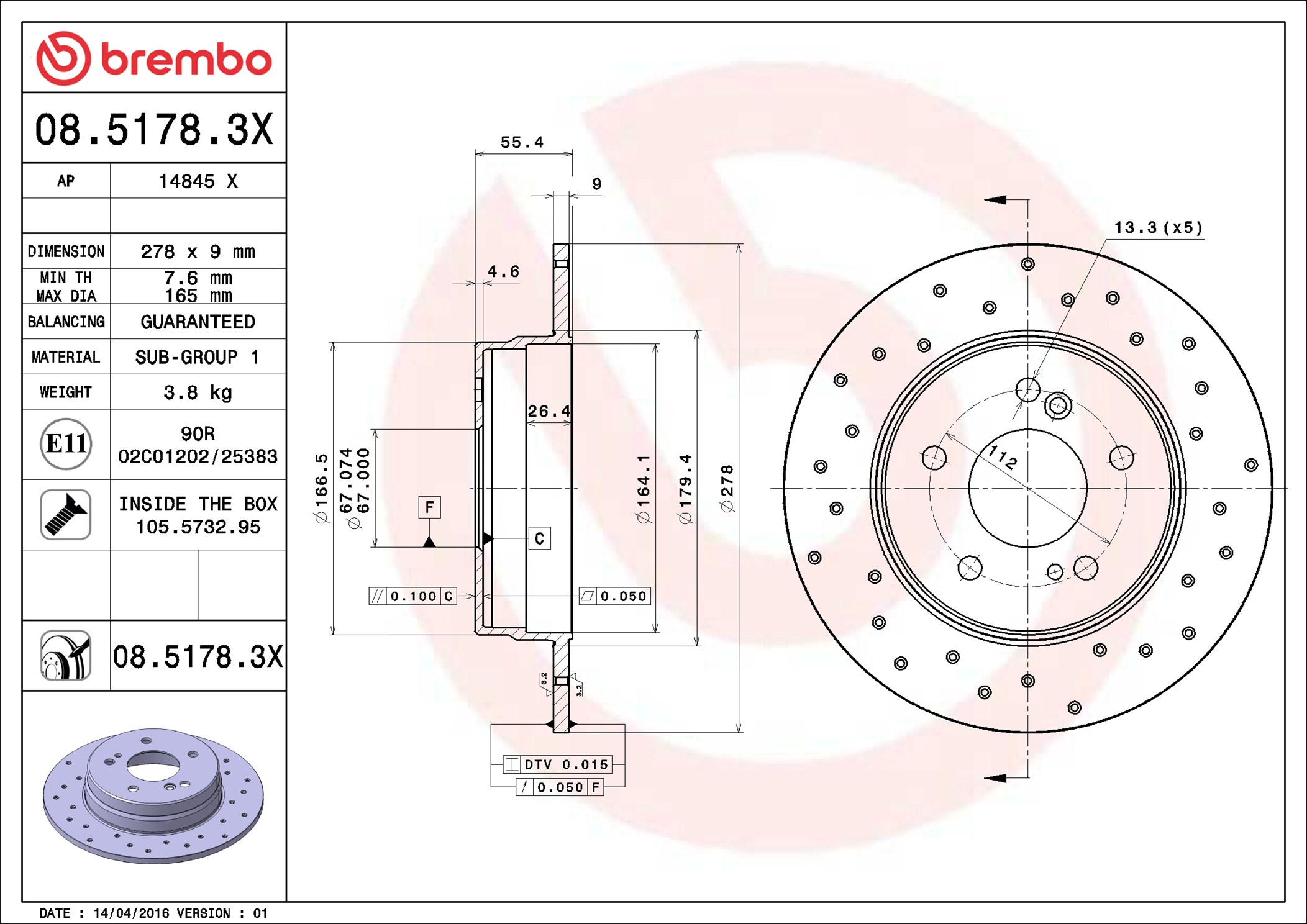 stabdžių diskas - 08.5178.3X BREMBO