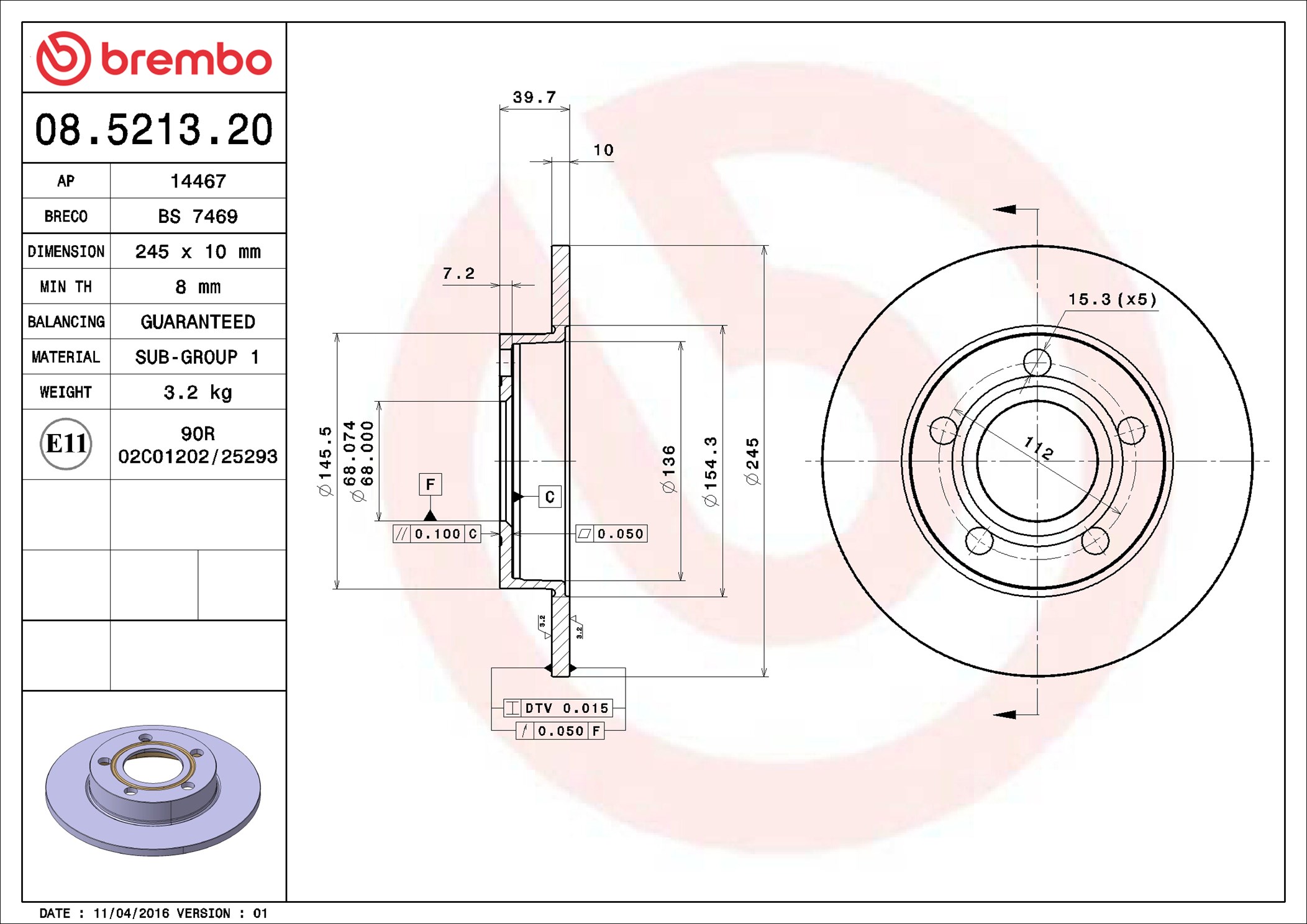 Bremsscheibe - 08.5213.20 BREMBO