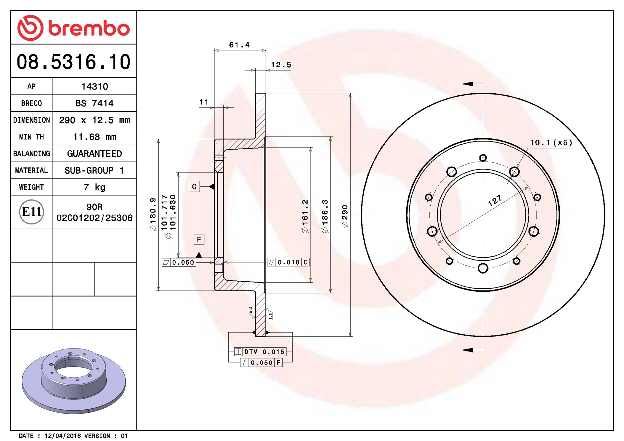 Тормозной диск - 08.5316.10 BREMBO