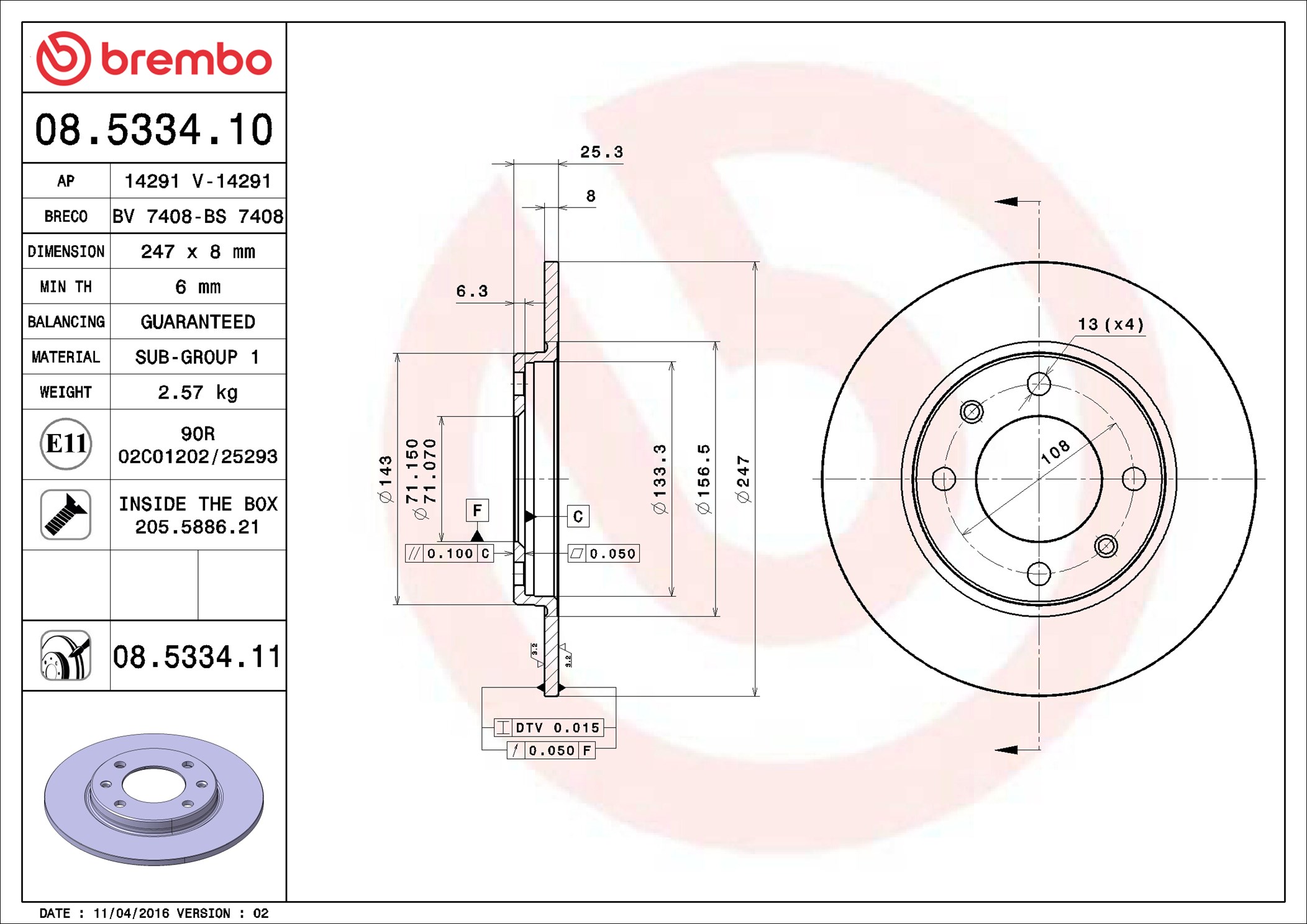 Brake Disc - 08.5334.11 BREMBO