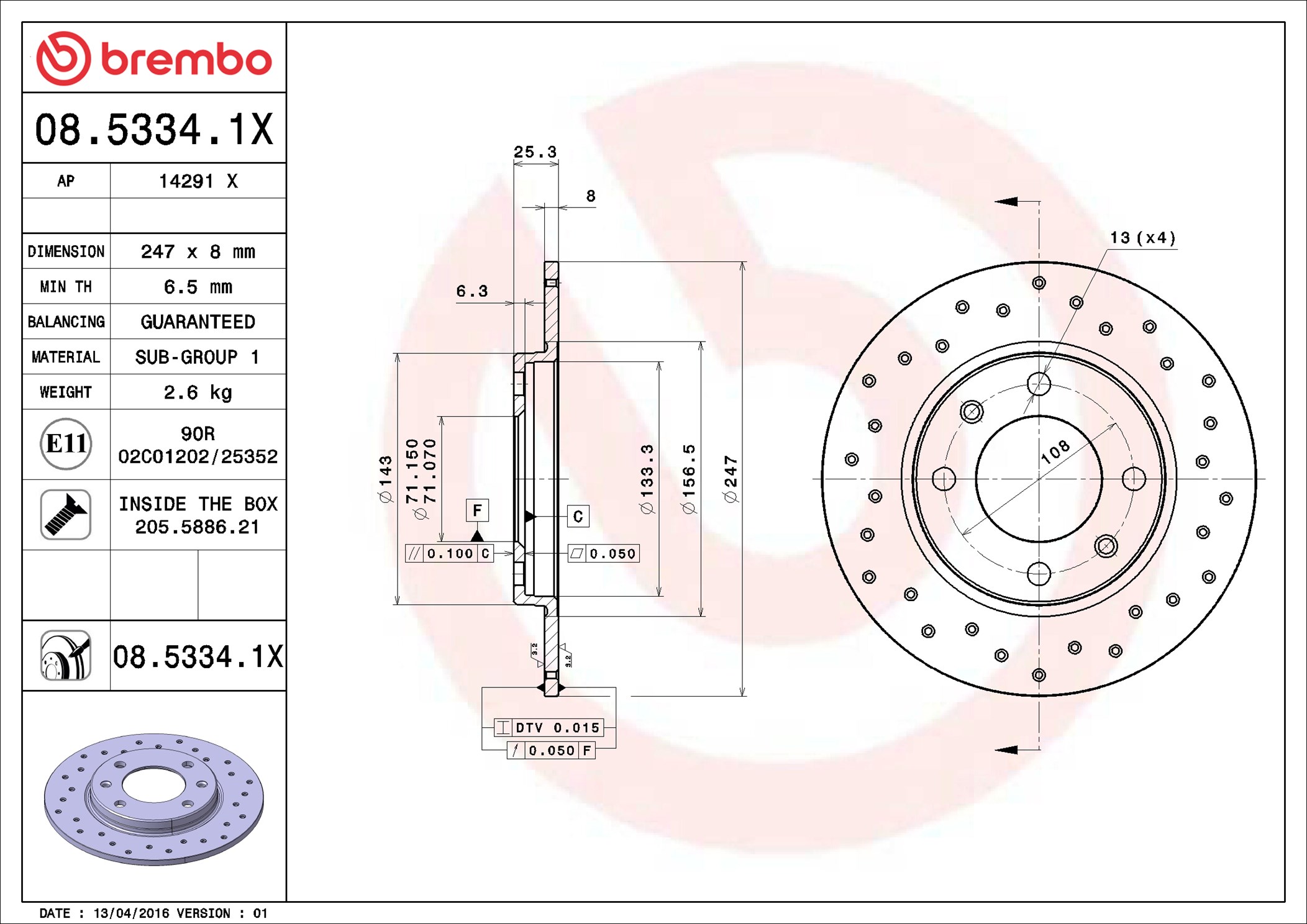 Brake Disc - 08.5334.1X BREMBO