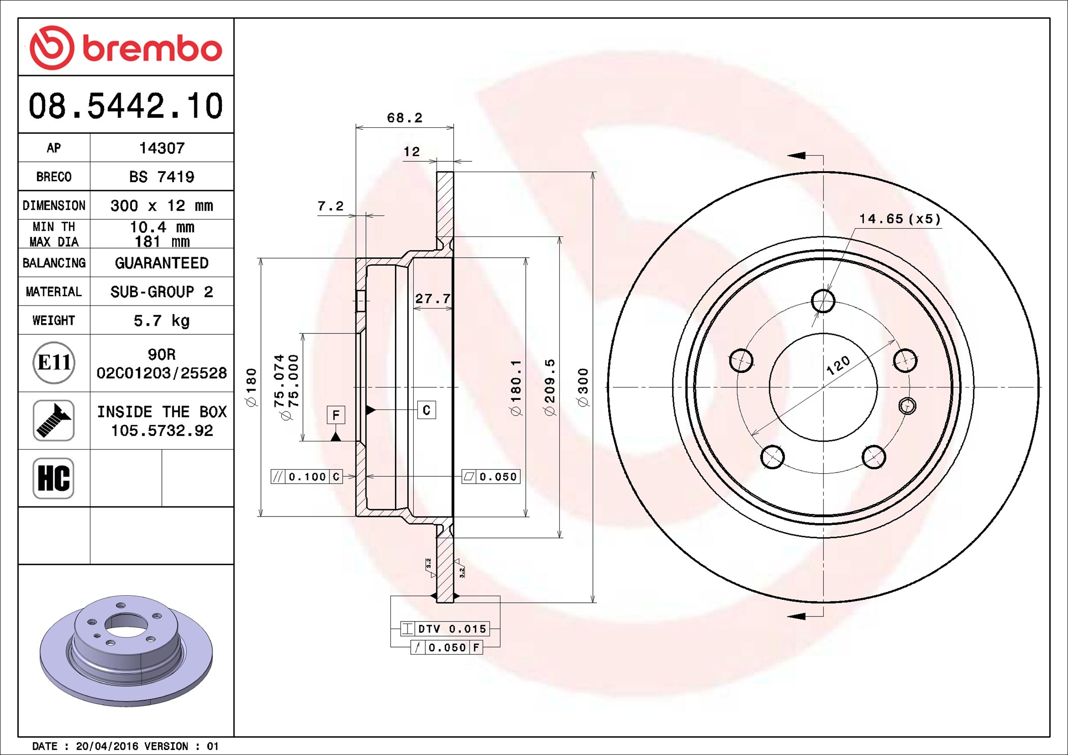 Brake Disc - 08.5442.10 BREMBO