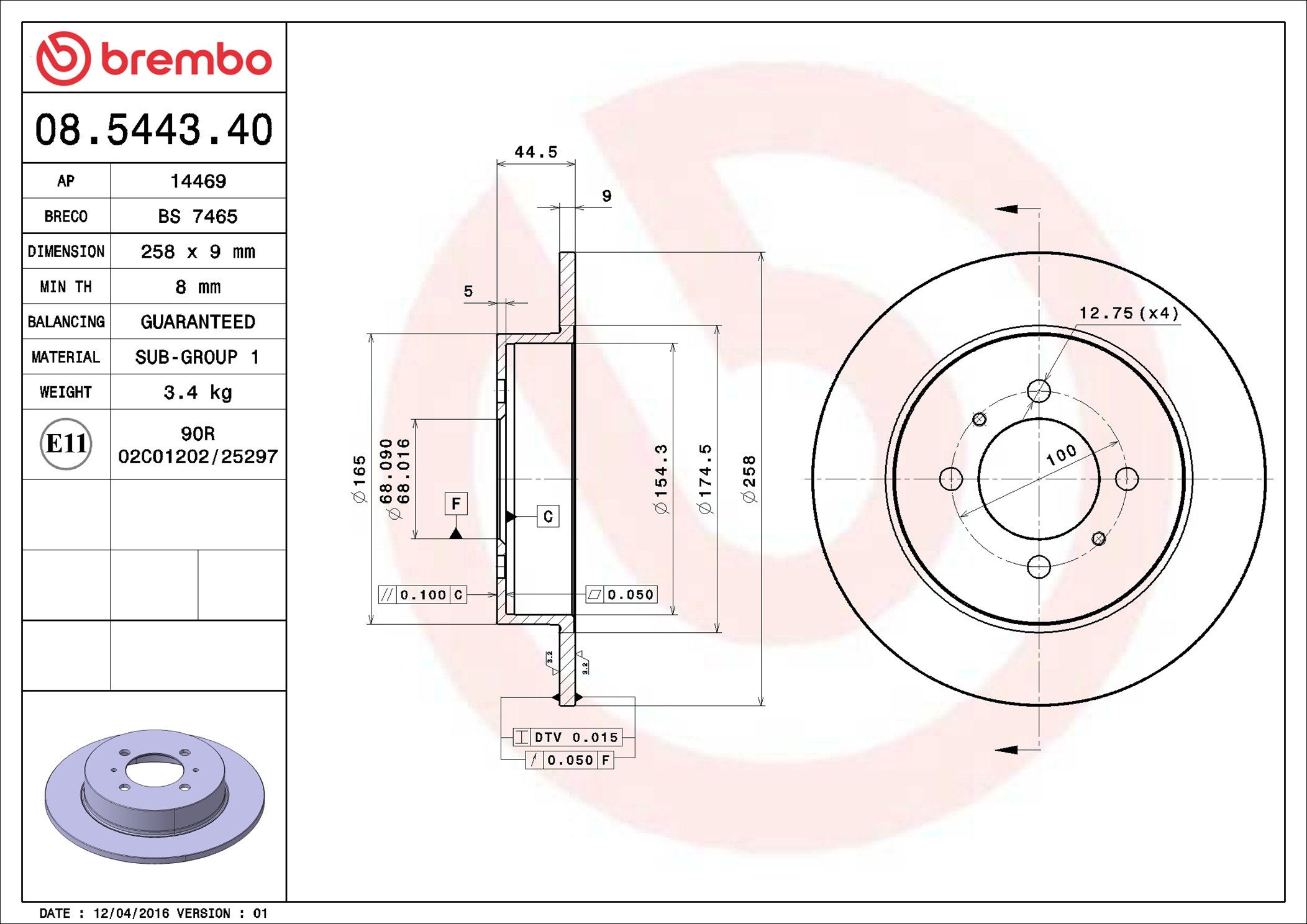 Brake Disc - 08.5443.40 BREMBO