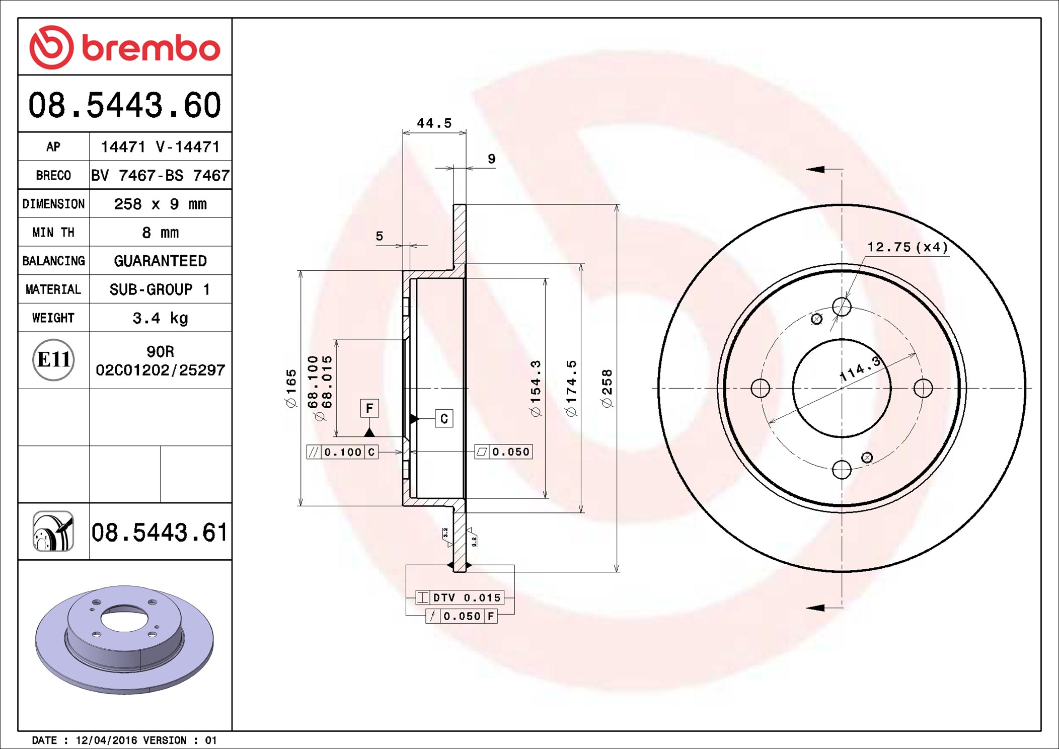 Bremsscheibe - 08.5443.60 BREMBO
