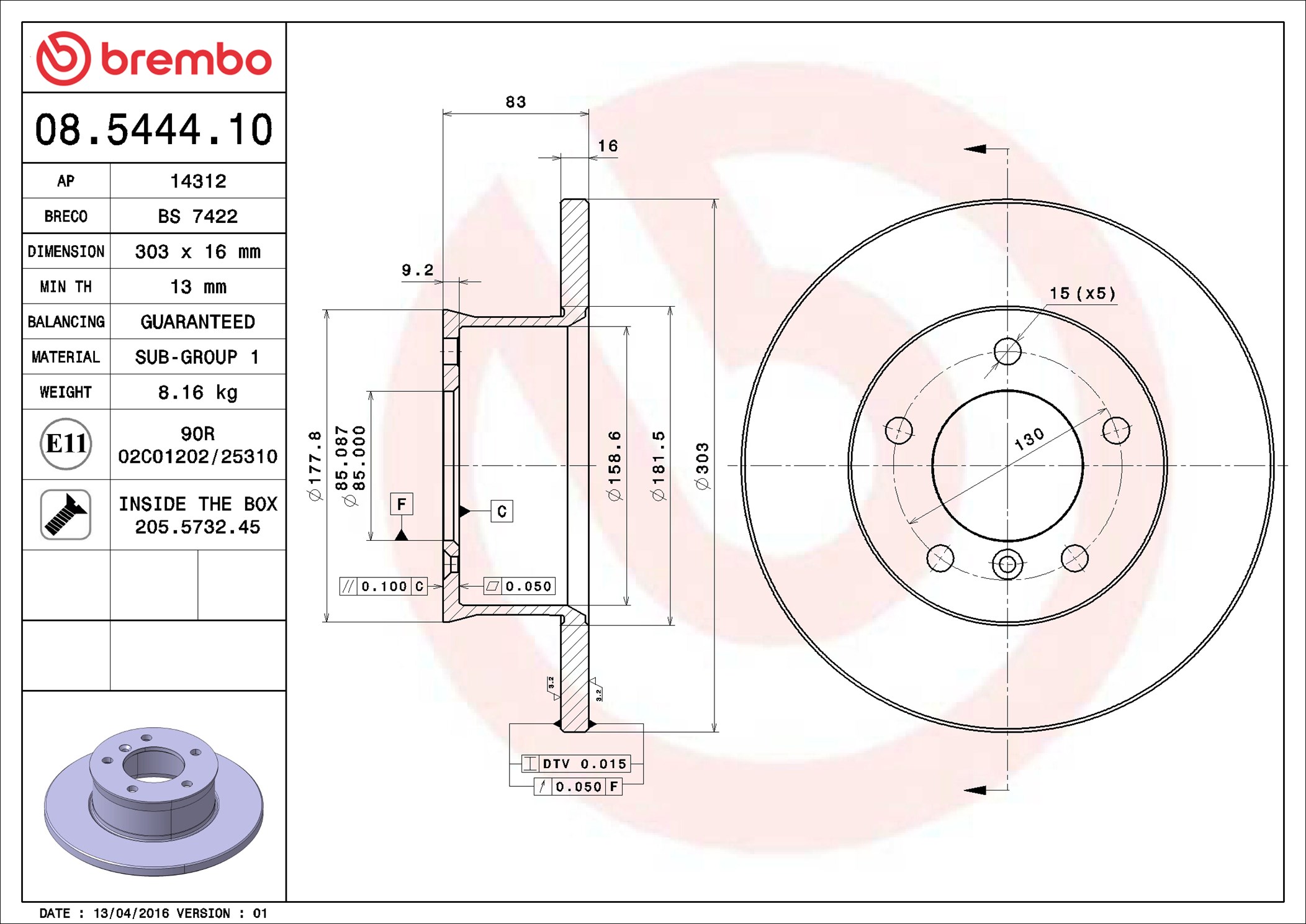 stabdžių diskas - 08.5444.10 BREMBO