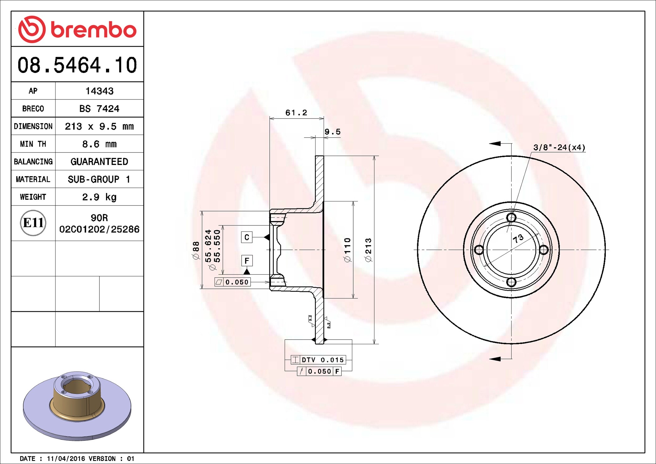 stabdžių diskas - 08.5464.10 BREMBO