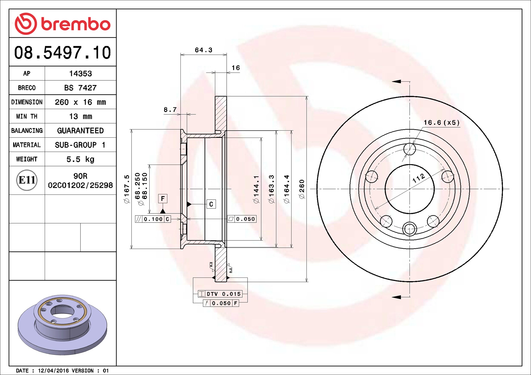 Brake Disc - 08.5497.10 BREMBO