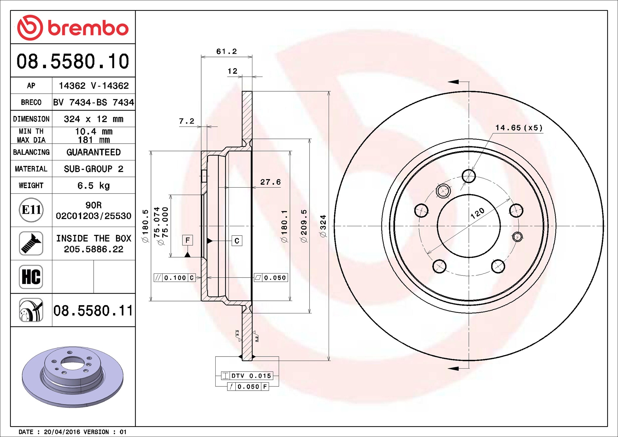 Discofreno - 08.5580.11 BREMBO