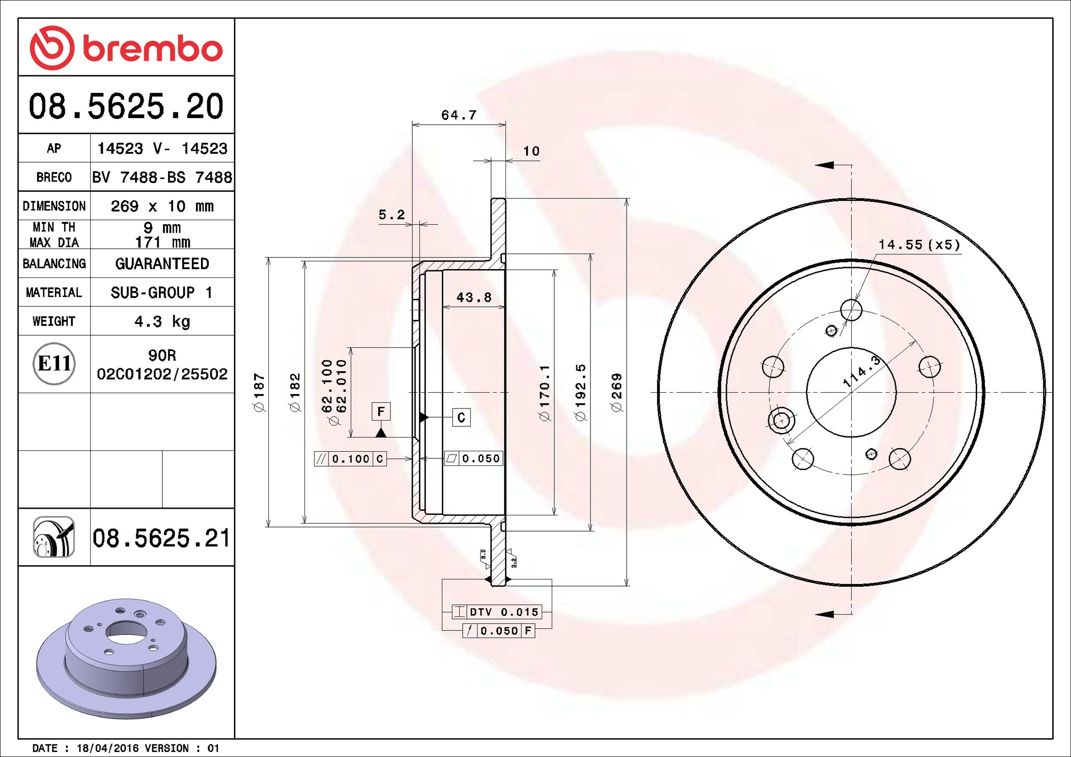 Brake Disc - 08.5625.21 BREMBO