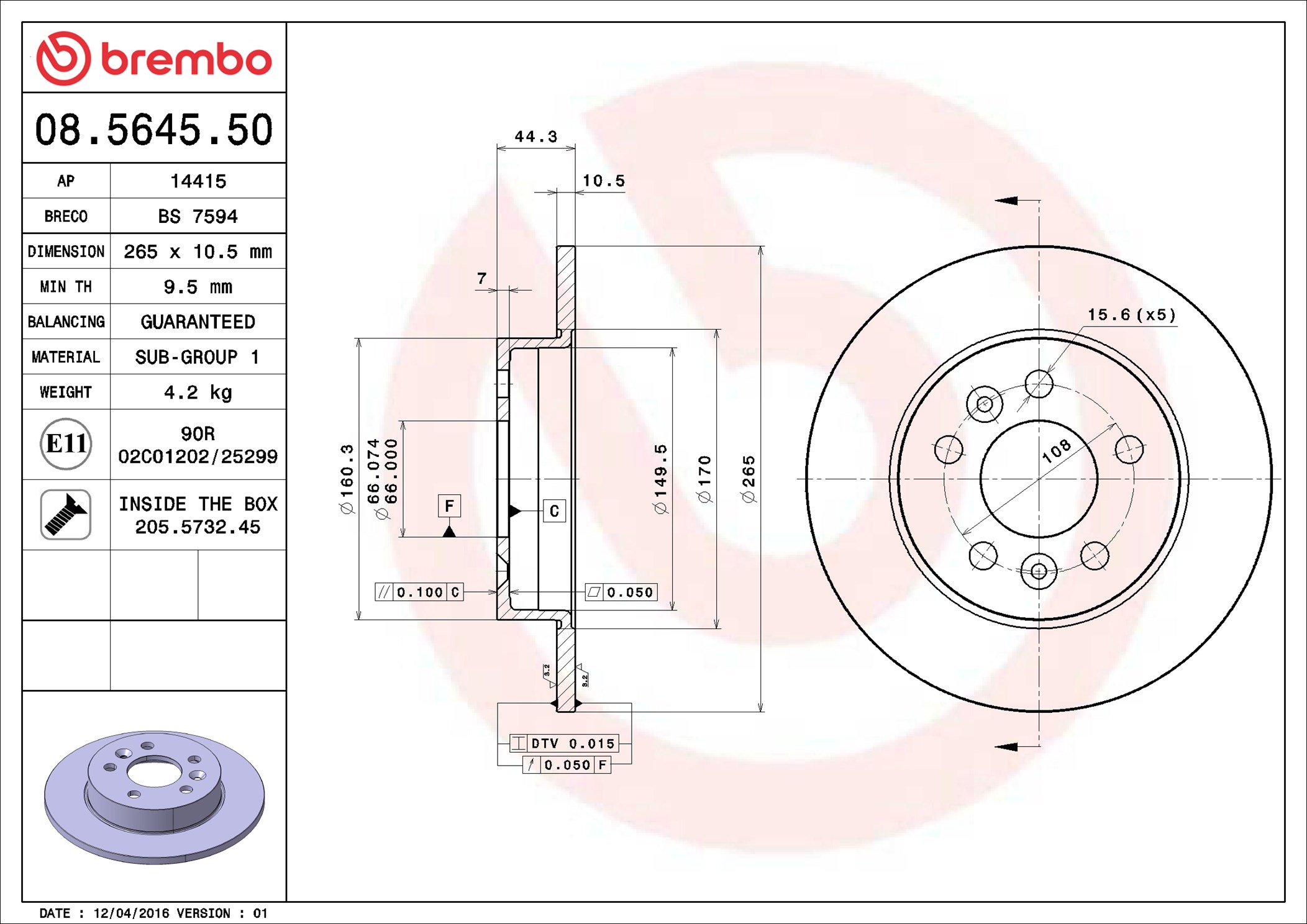 Brake Disc - 08.5645.50 BREMBO