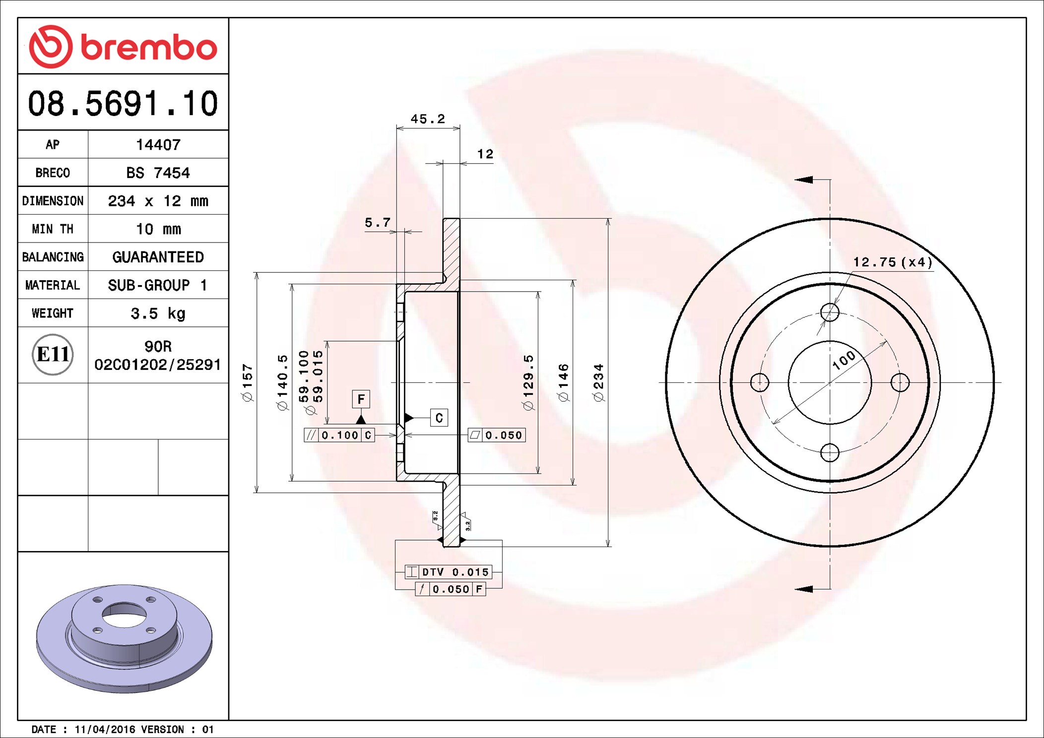 Brake Disc - 08.5691.10 BREMBO