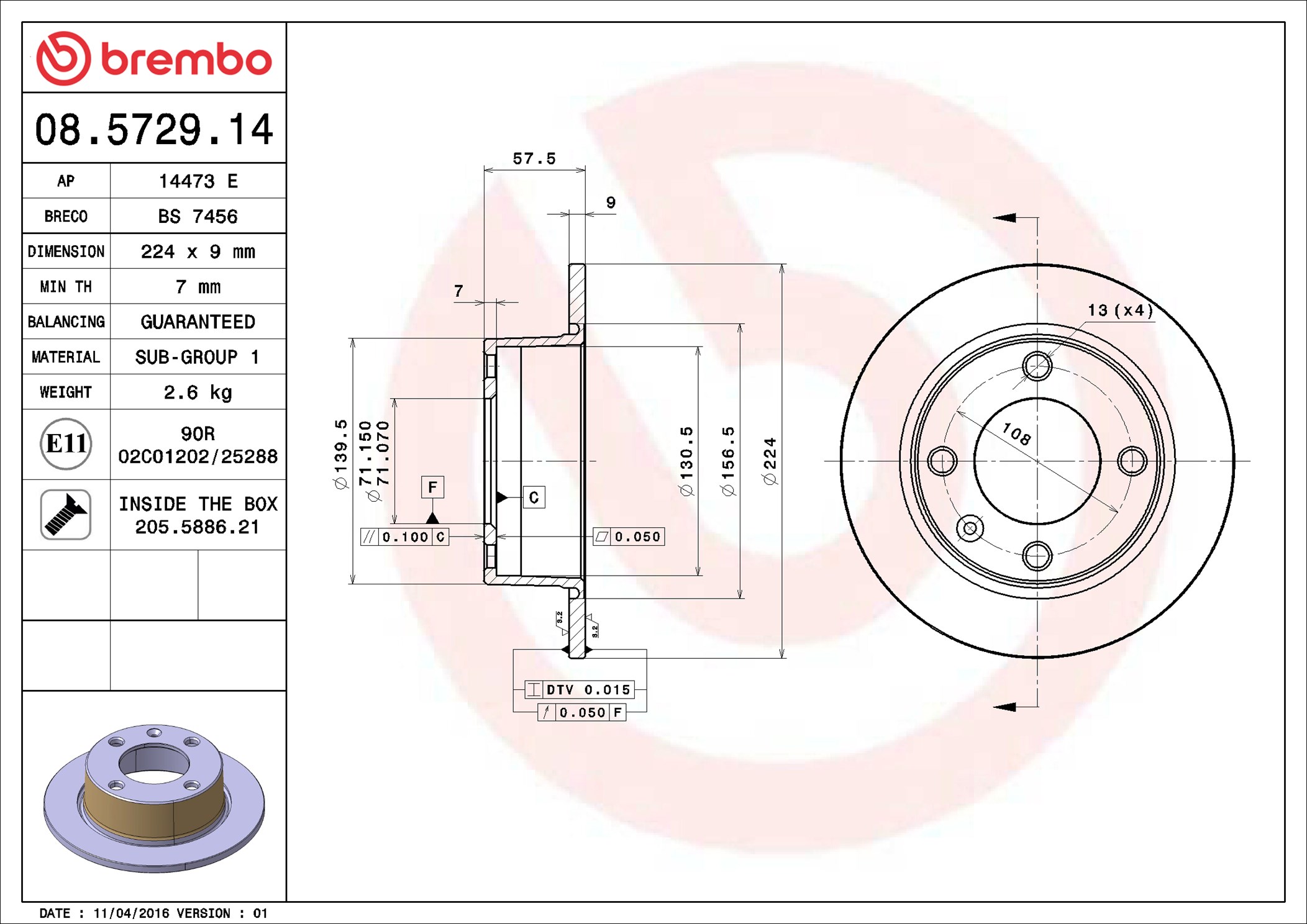 Тормозной диск - 08.5729.14 BREMBO